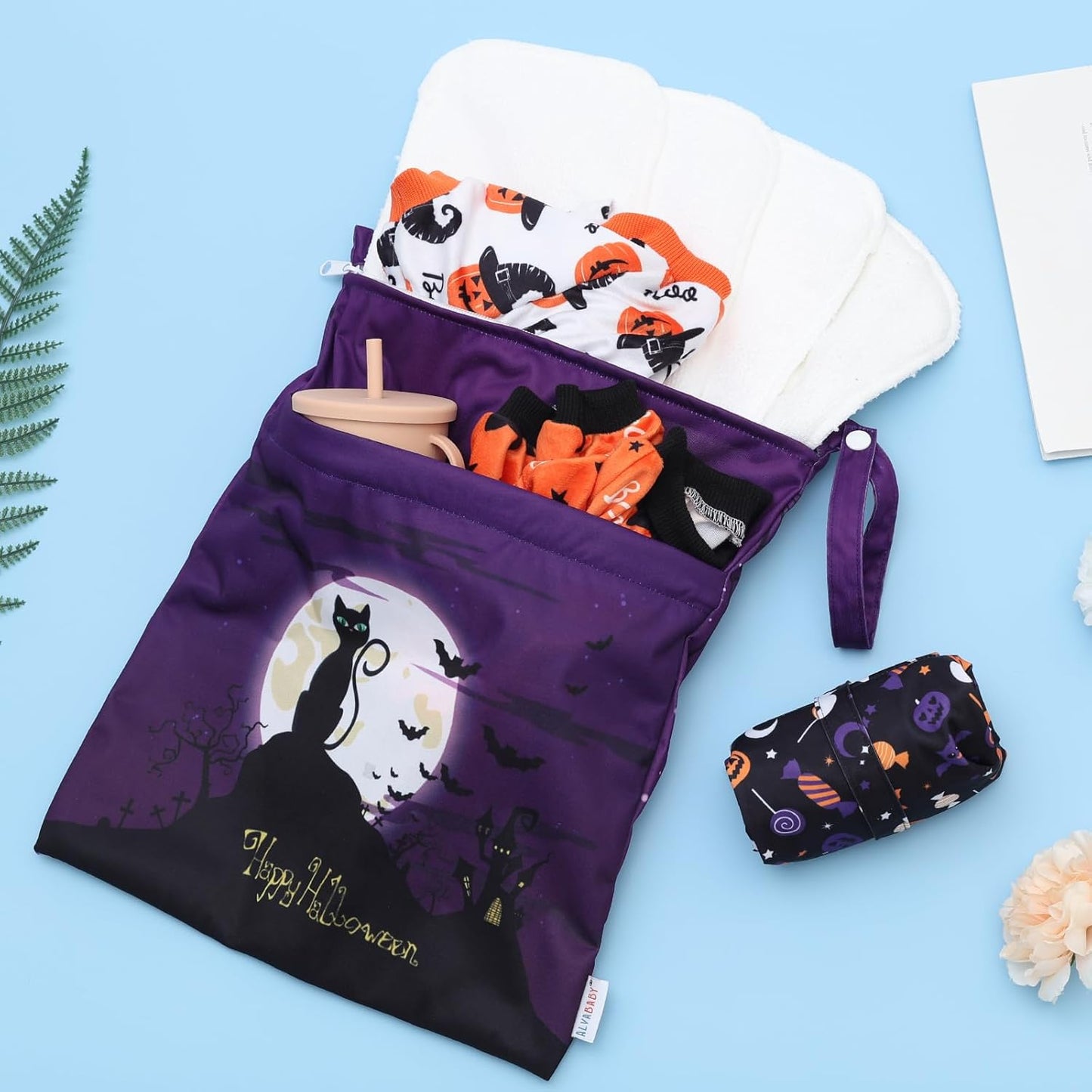 ALVABABY 2pcs Cloth Diaper Wet Dry Bags Waterproof Reusable with Two Zippered Pockets Travel Beach Pool Daycare Soiled Baby Items Yoga Gym Bag for Swimsuits or Wet Clothes 2LM07