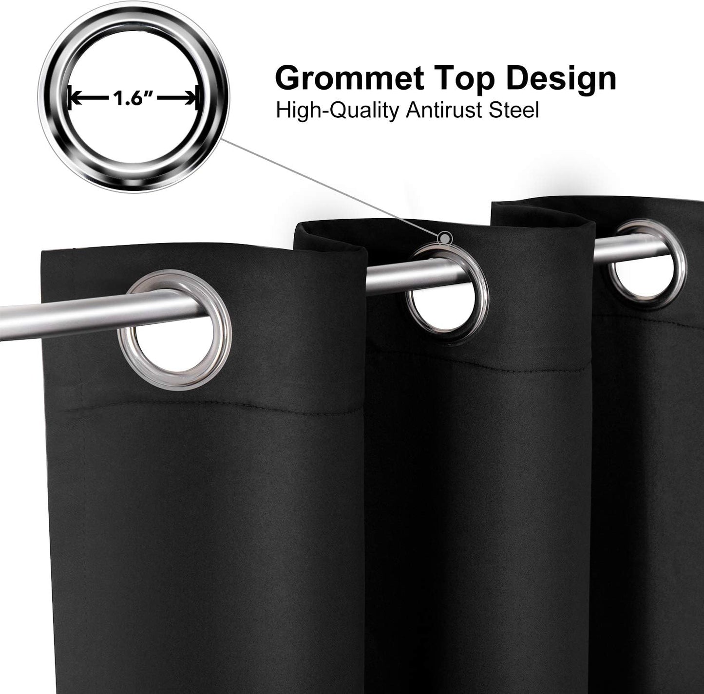 ChrisDowa Grommet Blackout Curtains for Bedroom and Living Room - 2 Panels Set Thermal Insulated Room Darkening Curtains (Black, 38W x 45L)