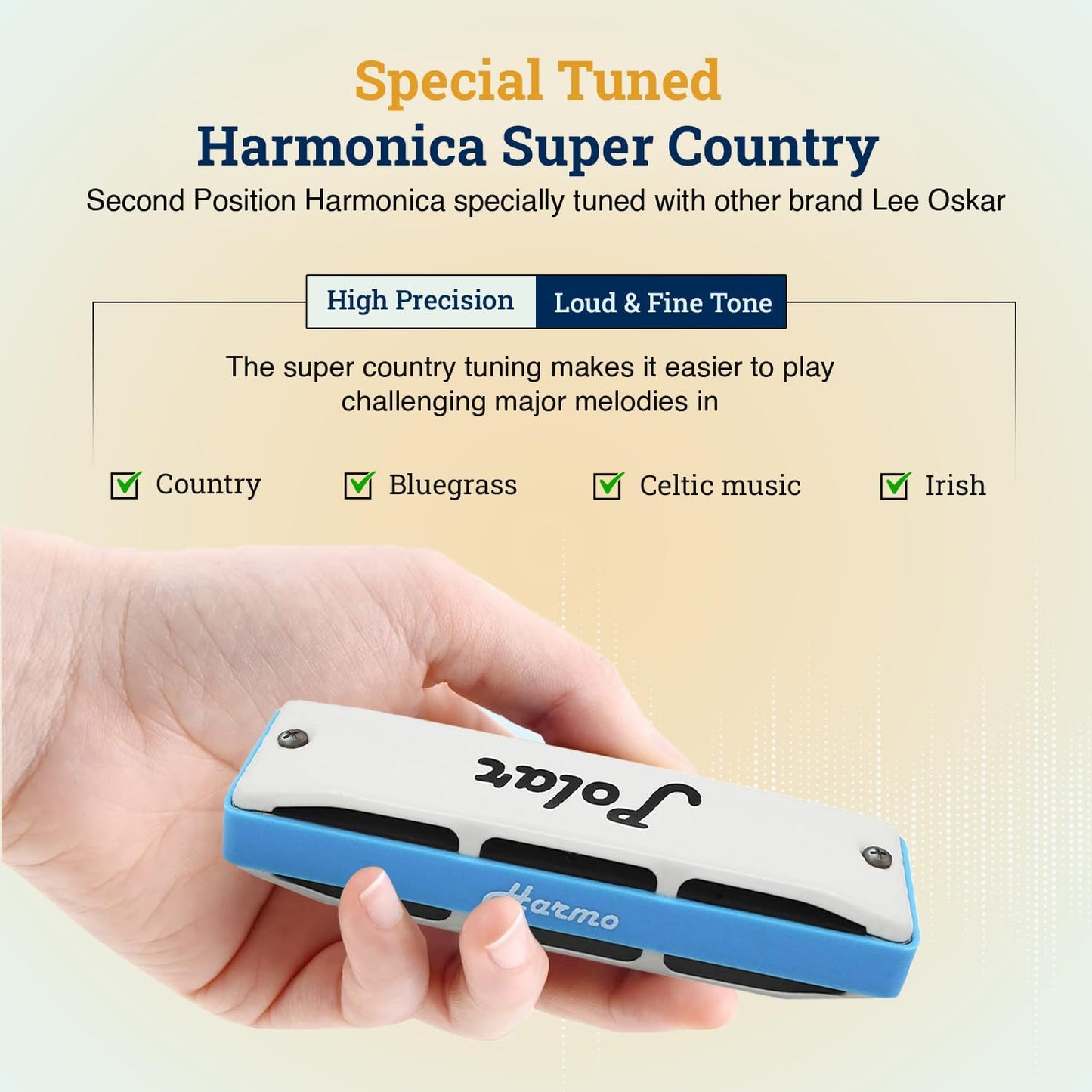 Harmo Polar Country Diatonic Harmonica Key of Db, Super Country Tuned - Ideal for Country, Bluegrass, Jazz, and Celtic Music, Mouth Organ With Case, Harmonica for Adults, Beginners & Professionals