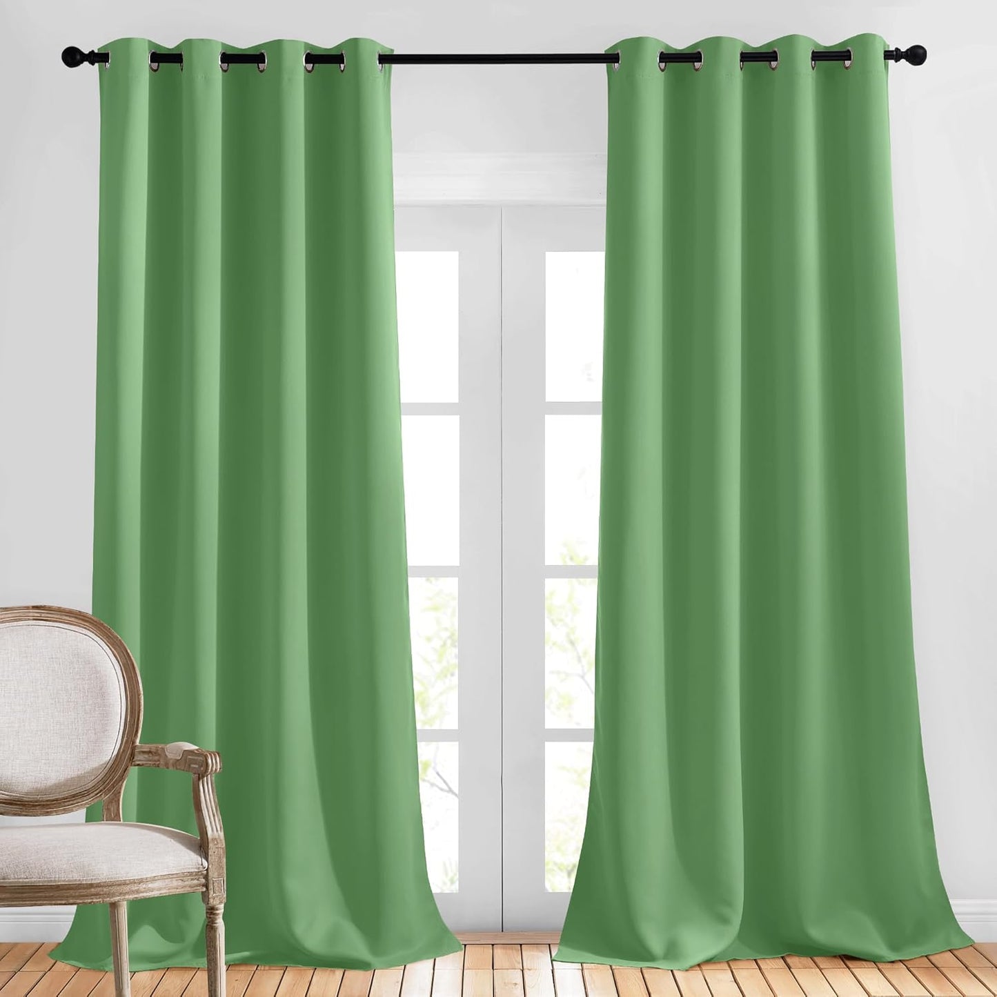 NICETOWN Room Darkening Window Curtains 90 inch Length, Thermal Insulated Grommet Light Blocking Solid Curtain Drapes for Bedroom/Living Room, Forest Green, Set of 2, W52 x L90