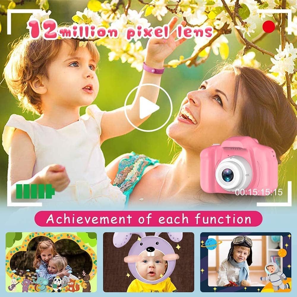 Upgrade Kids Selfie Camera, Christmas Birthday Gifts for Girls Age 3-9, HD Digital Video Cameras for Toddler, Portable Toy for 3 4 5 6 7 8 Year Old Girl with 32GB SD Card (Pink