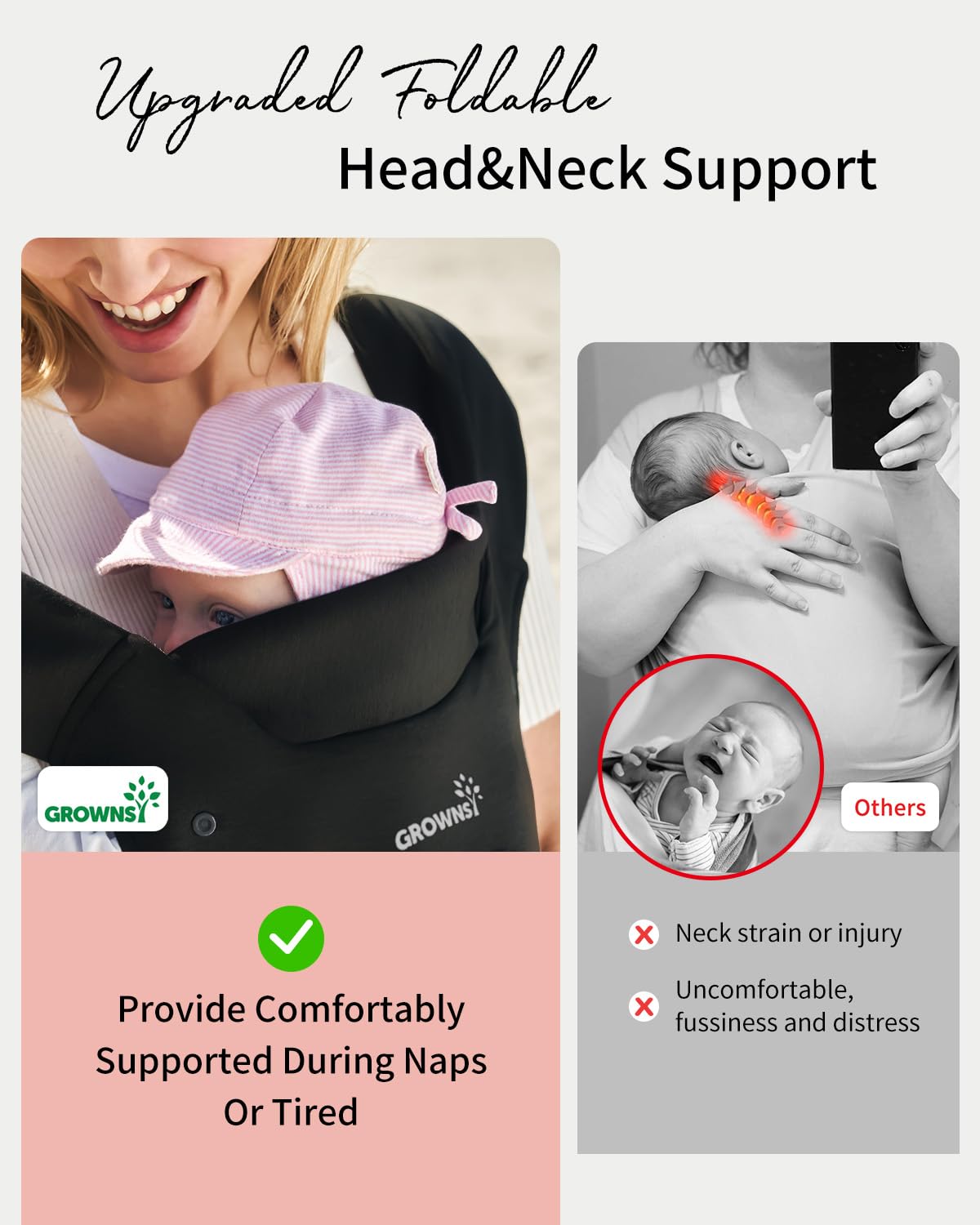 GROWNSY Baby Carrier Newborn to Toddler, Cozy Baby Wraps Carrier, Ergonomic Baby Carrier with Head Support, Black