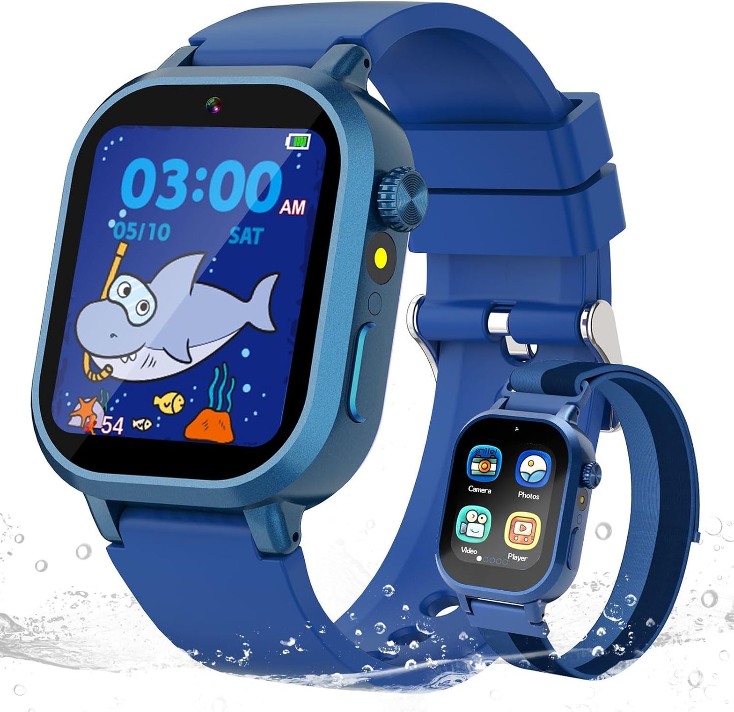 Kids Waterproof Smart Watch Boys Gift Age 3-12 with 39 Game HD Touch Screen Music Player Video Camera Pedometer Alarm Clock Birthday Gift for 6 7 8 9 Year Olds Blue