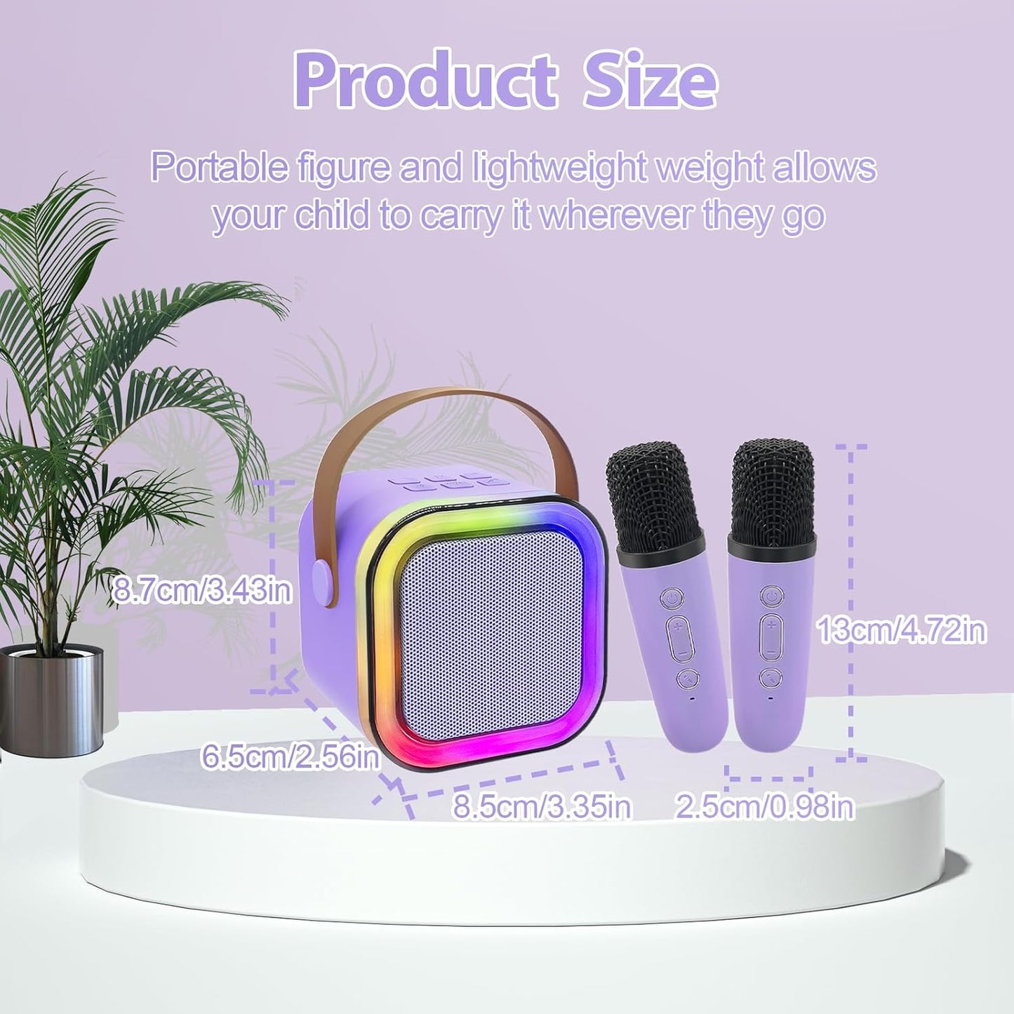Mini Karaoke Machine for Kids, Birthday Easter Gifts Toys for Girls Boys Ages 3-12+, Portable Bluetooth Speaker with Upgraded 2 Wireless Microphones, Toddler Toys for Singing Home Party Family, Purple