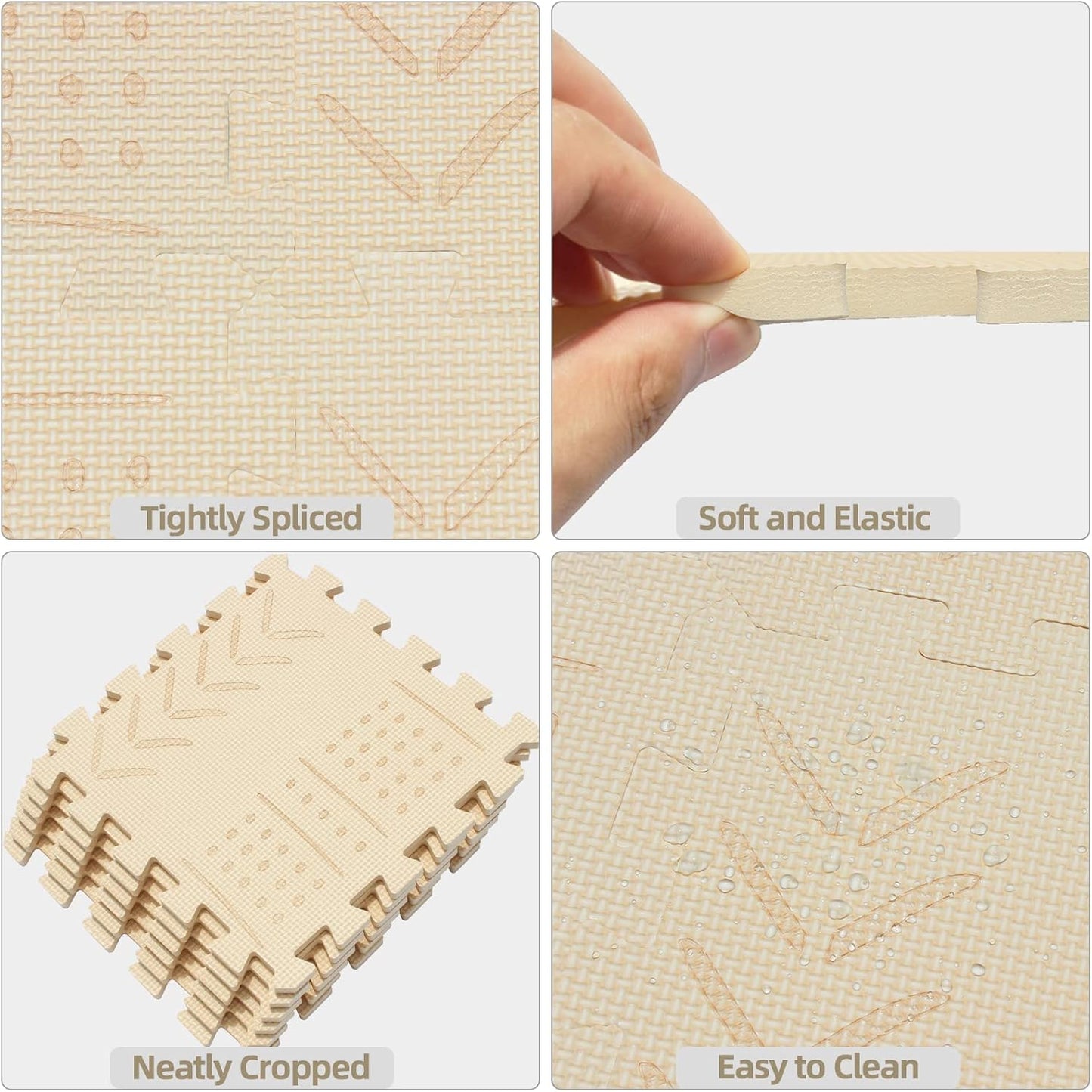 qqpp EVA 18 Tiles Baby Play Mat for Playing, Interlocking Foam Floor Mats for Tummy Time & Crawling, Puzzle Flooring Tiles with Laser Pattern for Kids. Beige. QL-91(J) b18N