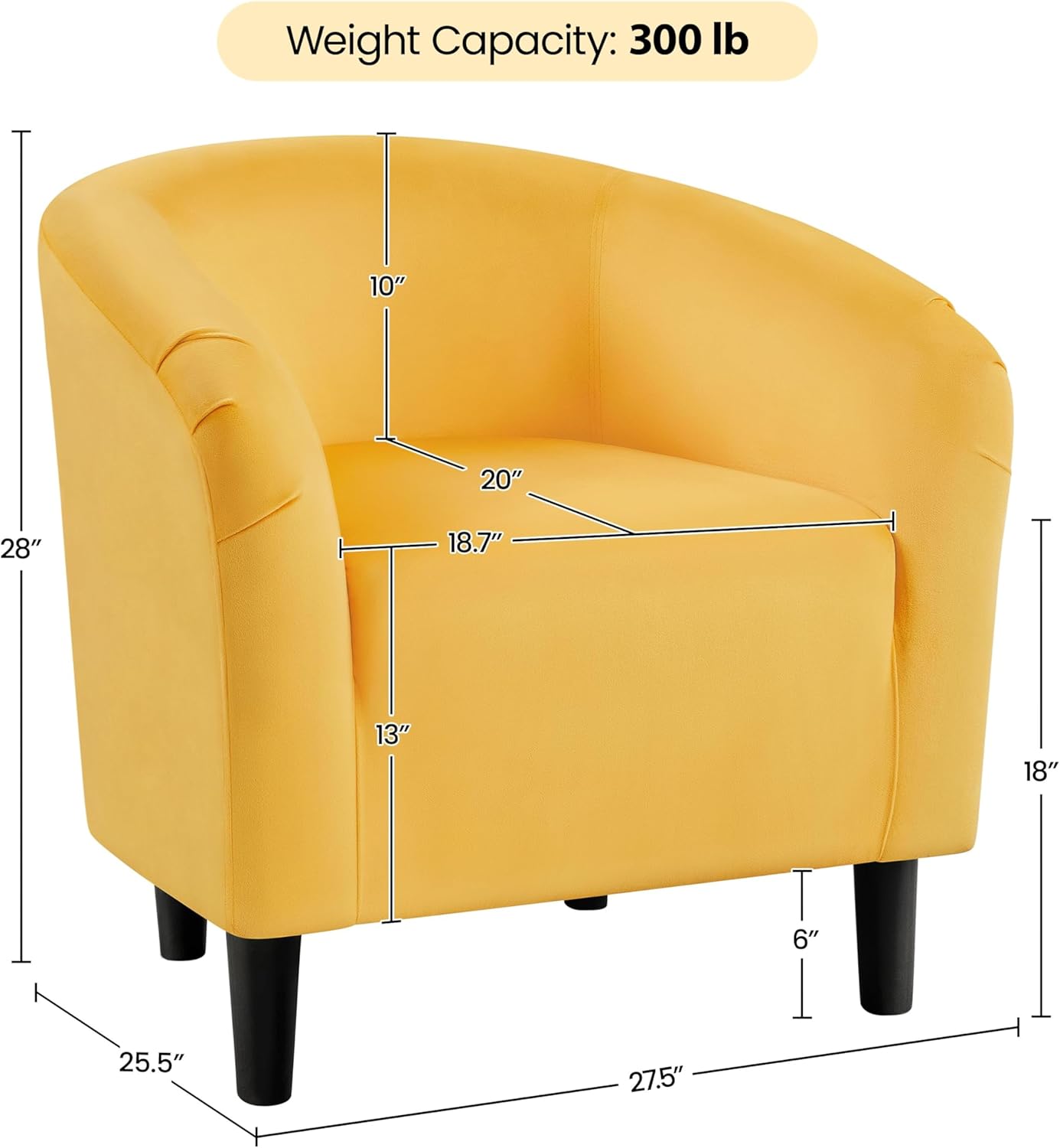 Yaheetech Yellow Chair, Accent Chair for Bedroom, Armchair for Living Room, Velvet Fabric Club Chair with Soft Padded Seat and Sturdy Legs for Bedroom Waiting Room, Yellow