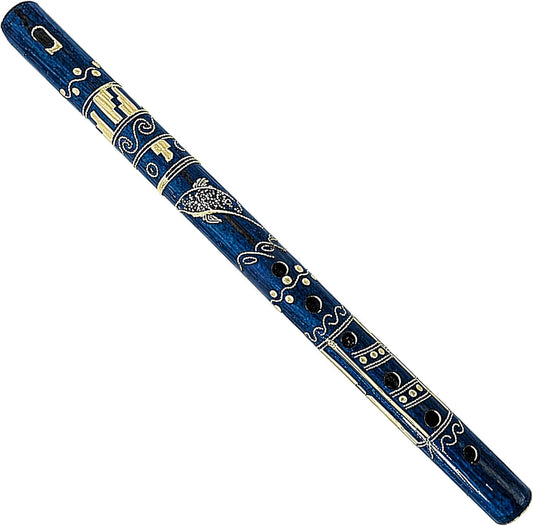 Mia Jewel Shop - Handmade Colored Bamboo Wooden Flute | Tribal Nature Pattern | Native Recorder for Beginners, Meditation & Music Lovers (Blue)