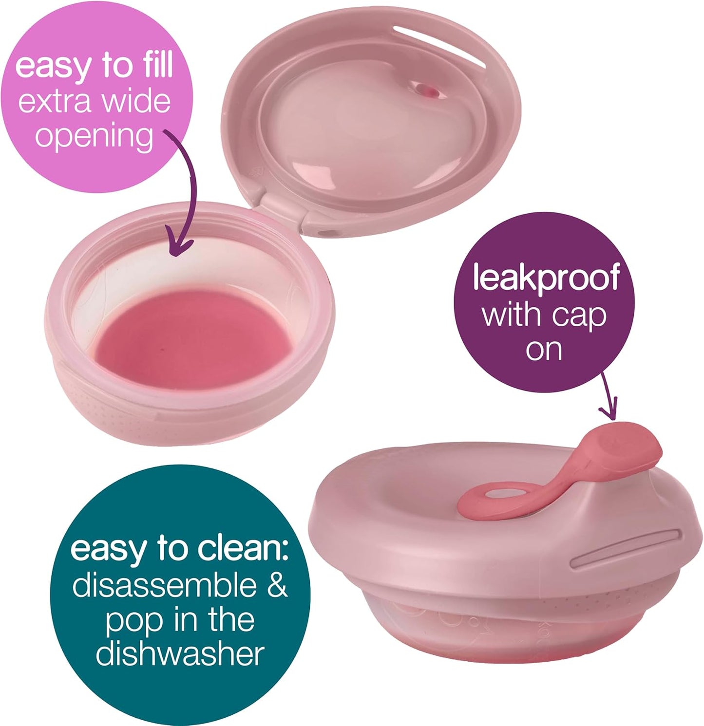 b.box Fill + Feed (Blush) | Reusable Baby Food Pouch | For Babies & Toddlers 4m+ | Silicone/Nylon Pouch, BPA-Free Lid | Dishwasher & Microwave Safe | 110mL (3.7oz, ½ Cup) Capacity