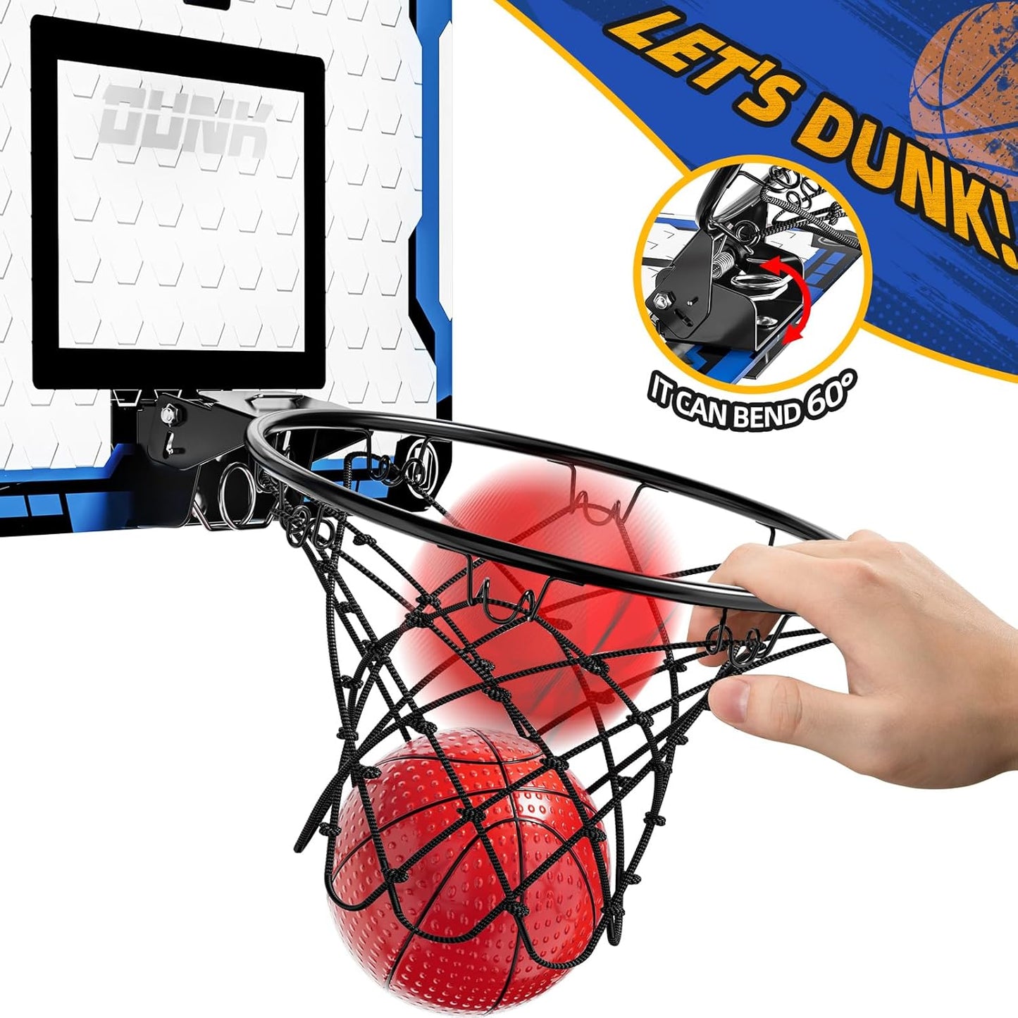 Indoor Basketball Hoop for Kids, Over The Door Mini Basketball Hoops, Mini Hoop with 4 Balls, Kids Basketball Hoop Sport Toys Gifts for 5 6 7 8 9 10 11 12+ Year Old Boys