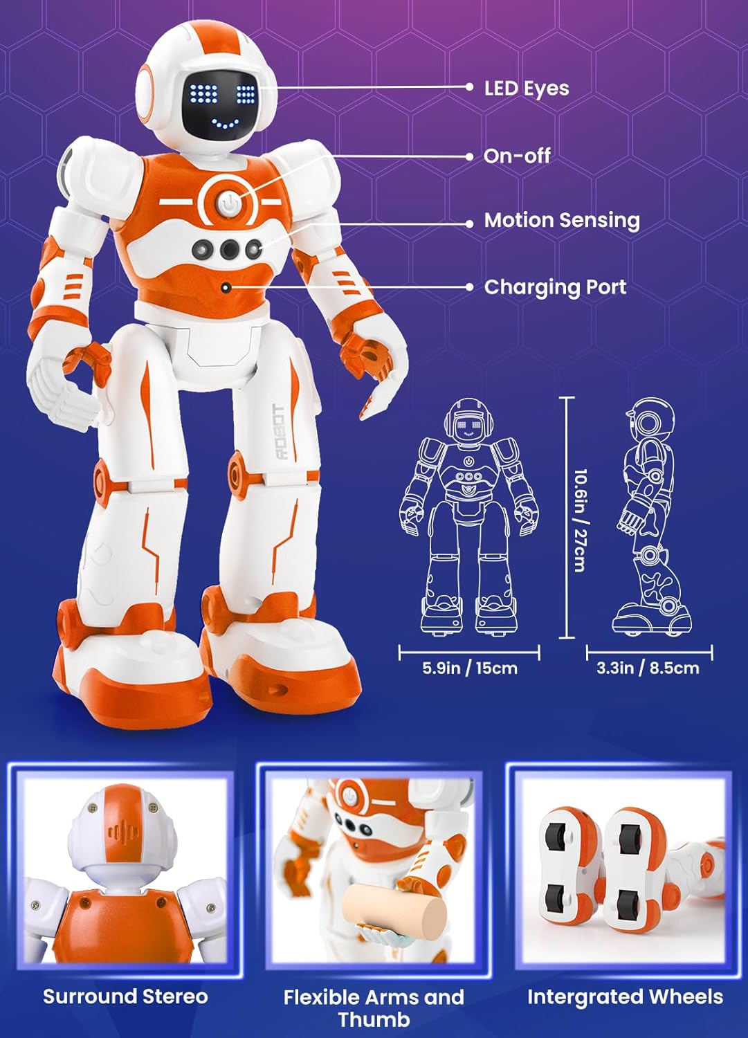 Robot Toys for Kids,Programmable Remote Control Smart Walking Dancing Robot Toy with Gesture & Sensing for Age 4 5 6 7 8 9 10 Year Old Boys for Birthday Present,Orange