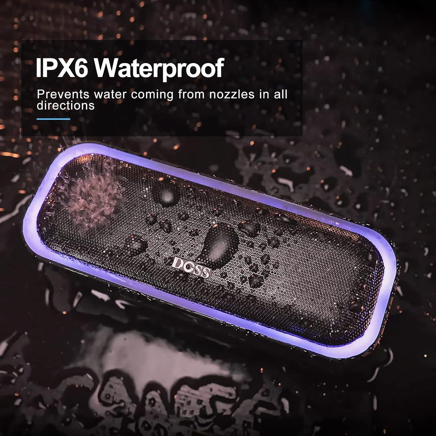 DOSS SoundBox Pro Bluetooth Speaker with 20W Stereo Sound, Active Extra Bass, IPX6 Waterproof, TWS Pairing, Multi-Colors Lights, 20H Playtime, Portable for Beach, Outdoor-Purple