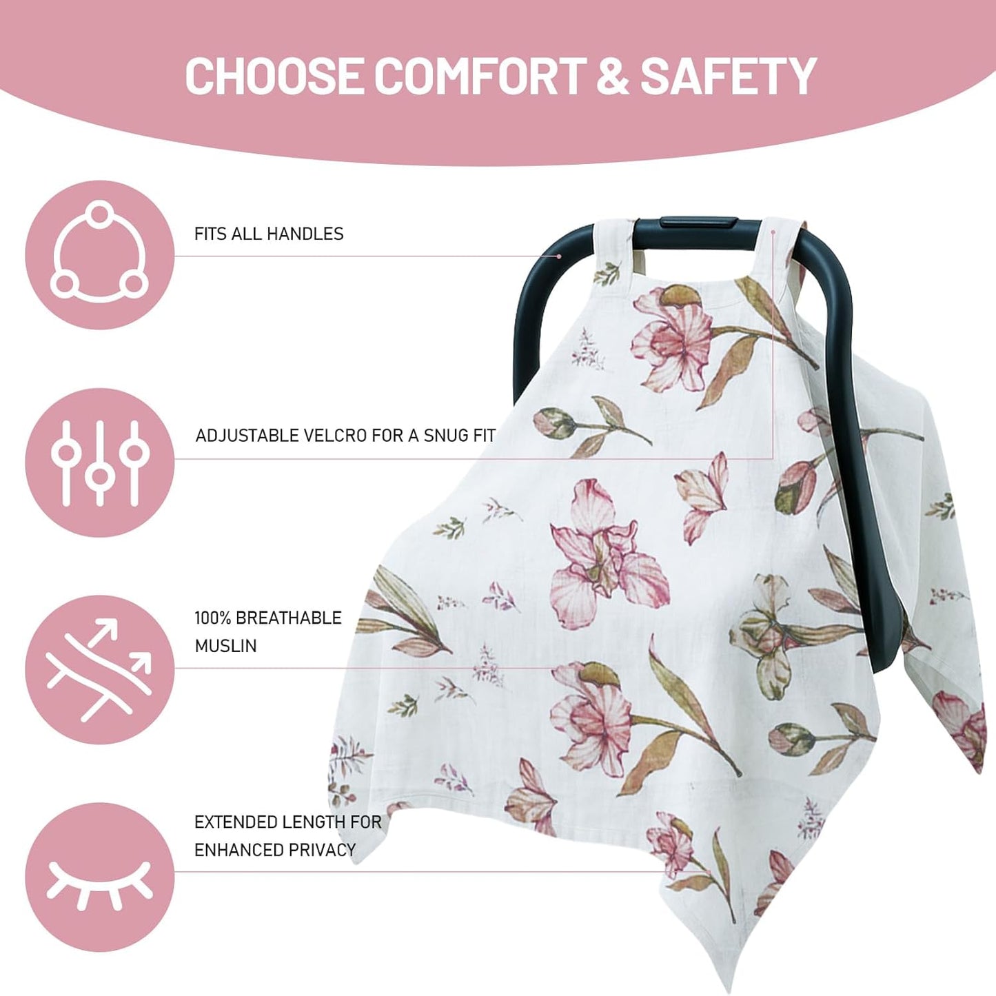 80S Muslin Car Seat Cover for Babies - Soft & Breathable Infant Carrier Canopy, Lightweight Sunshade for Summer, Universal Fit for Baby Boys & Girls