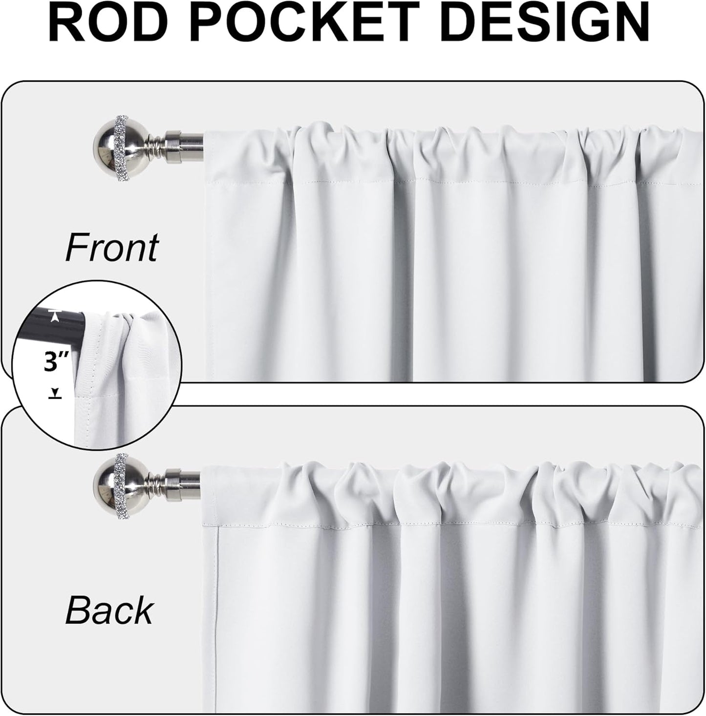 XWZO Blackout Curtains for Bedroom 63 inch Length Room Darkening Thermal Insulated Rod Pocket Curtains for Living Room with Tiebacks,White,W42 x L63,Set of 2