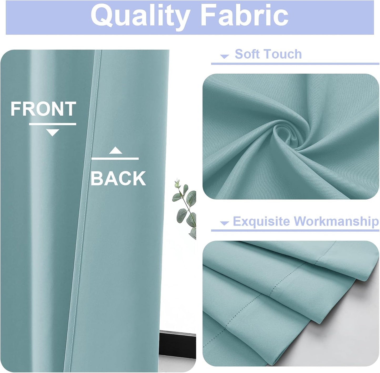Simplebrand Ava Aqua Blackout Curtains for Bedroom 90 Inches Long 2 Panels Set, Solid Privacy Energy Saving Living Room Window Treatment Curtains Blackout Drapes, W50 x L90 Inch, Aqua