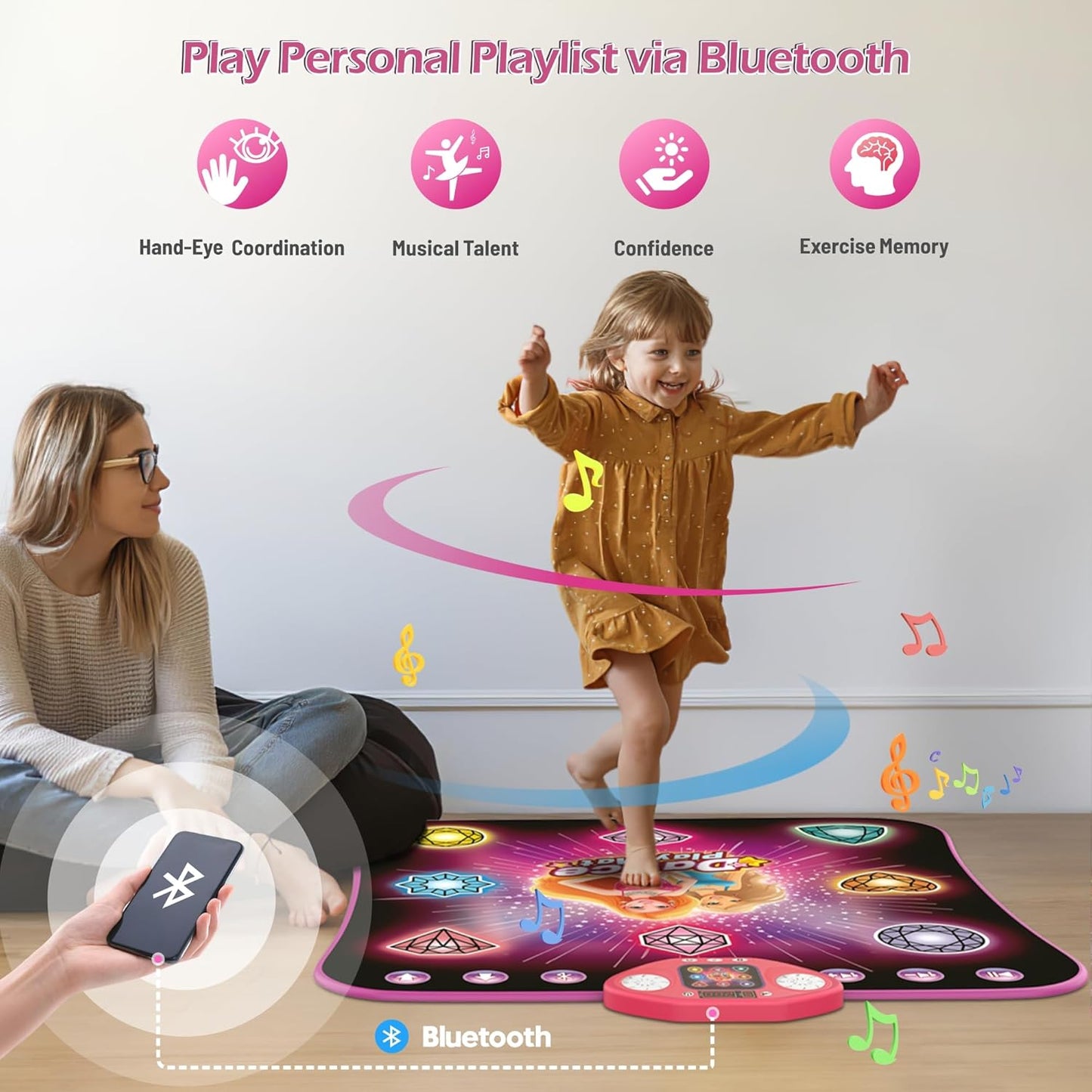 Girl Toys Age 3-4 Years Old, Dance Mat for 3-12 Year Old Kids - Light Up 8 Buttons Dance Mat with 7 Game Modes Dance Pad - Birthday Gifts for Girls Boys Kids Age 4-7 8-12