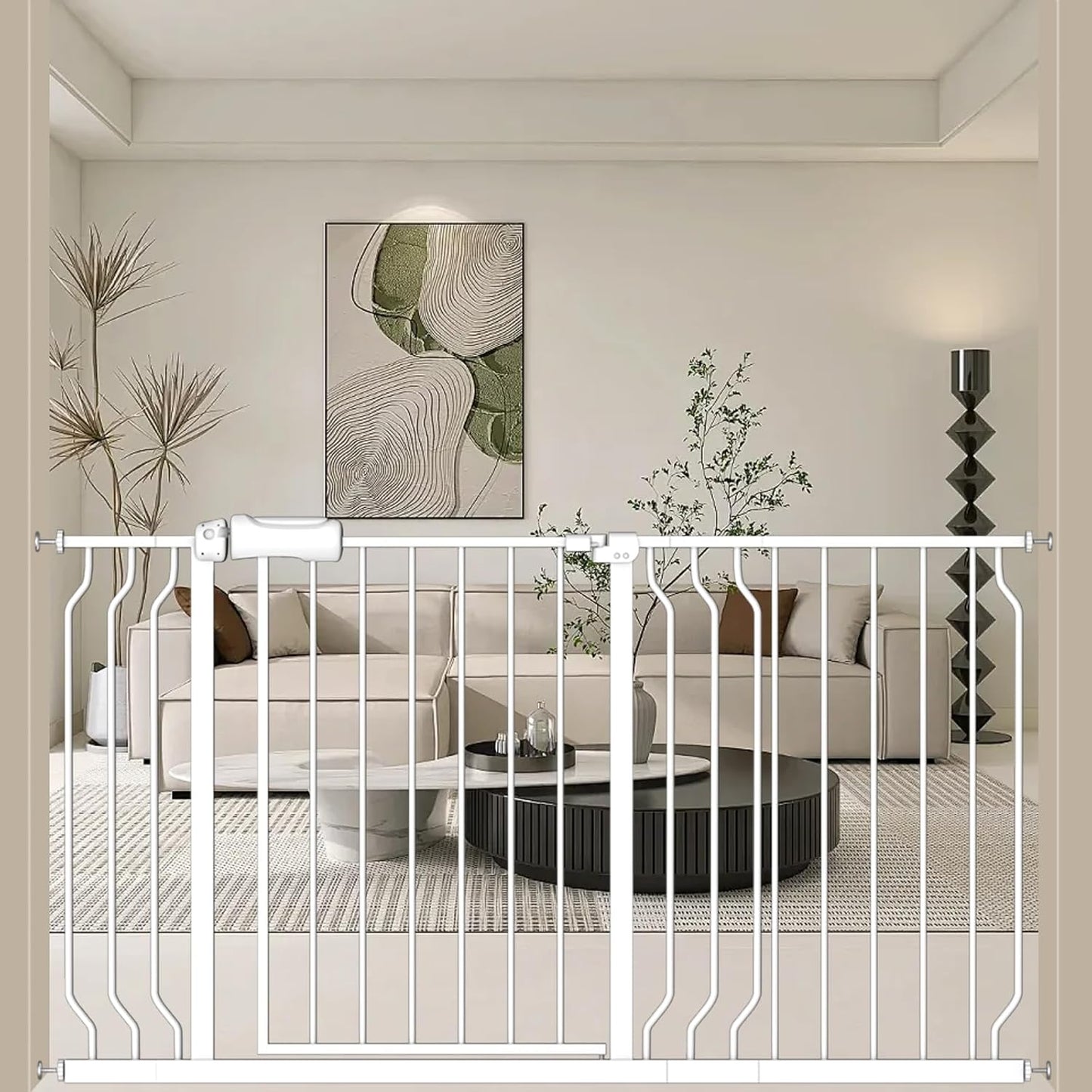 ALLAIBB Extra Wide Baby Gate Pressure Mount with Auto-Close, White Metal Safety Gate for Stairs & Doorways - Child Proof, Pet Barrier for Hallways, Kitchen, Living Room for 52.76-57.48 inch