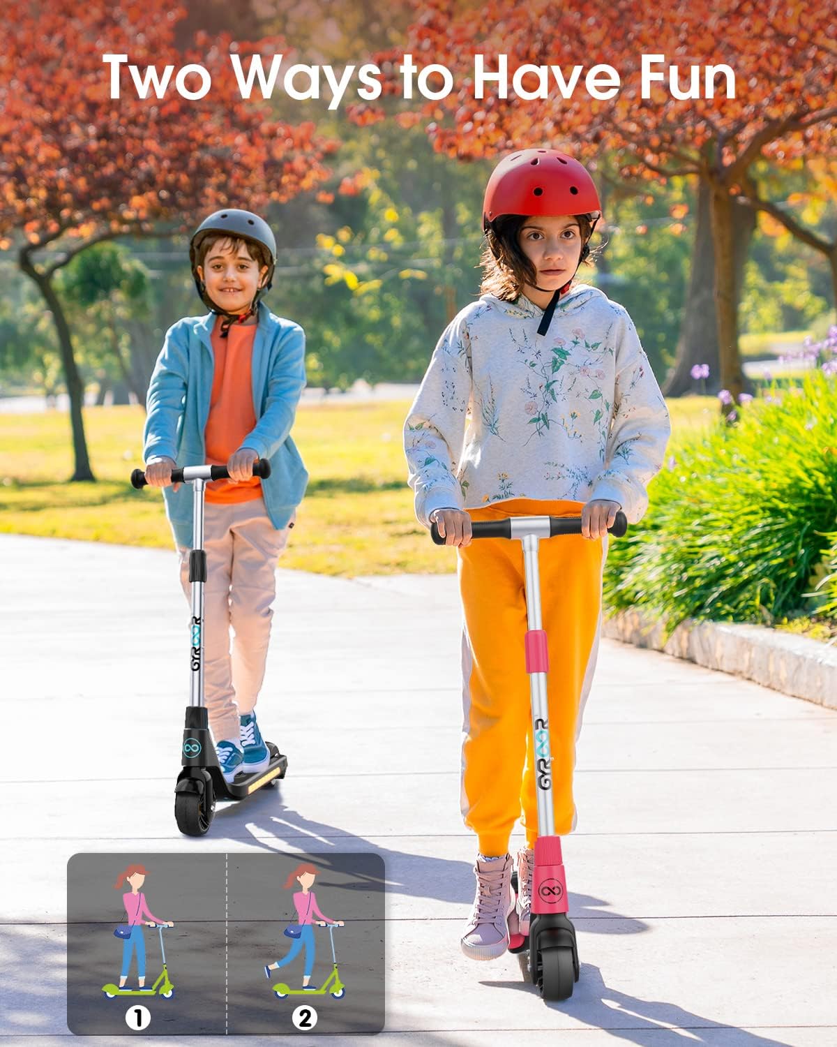 Gyroor Kids Electric Scooter with LED Lights – 2-Level Adjustable Handlebar, 5 MPH Safe Speed, Foot Sensor Start, Rear Brake, 2-Hour Charge, 121 lbs Max Load, for Boys & Girls Ages 6-12