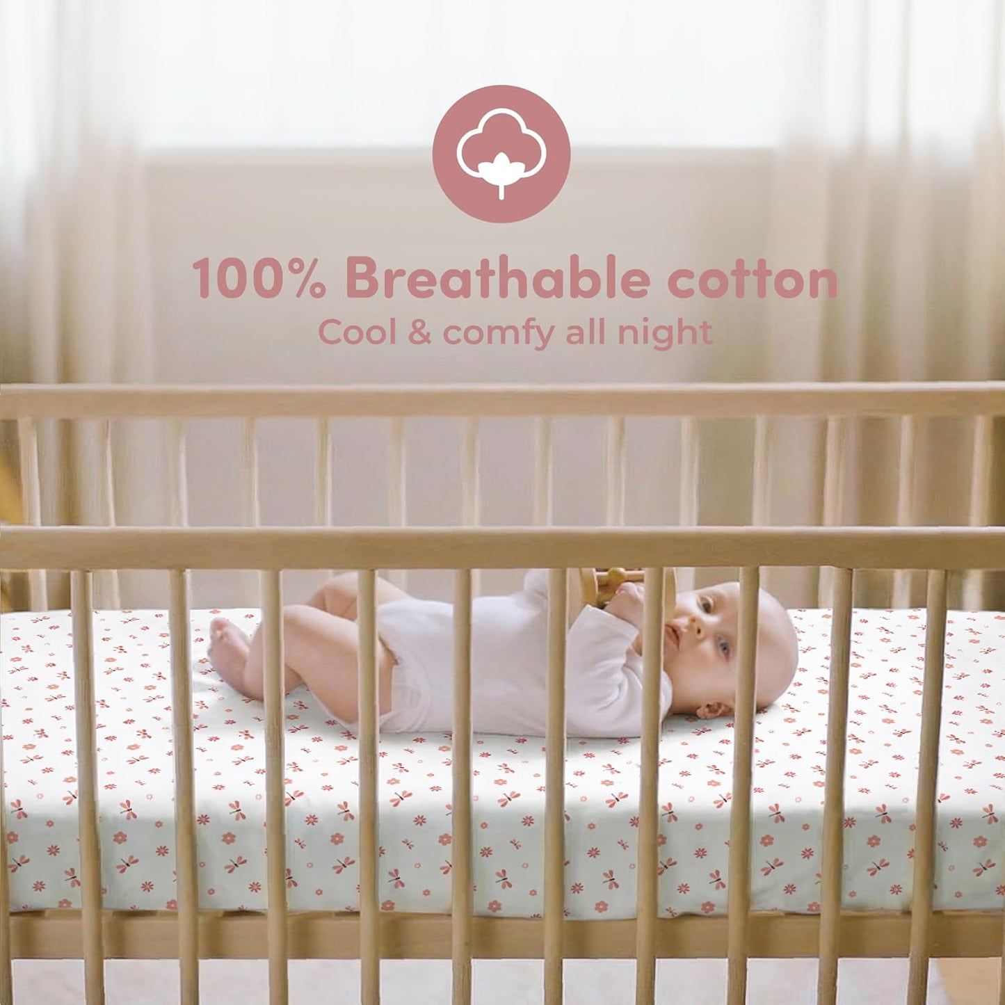 Sweety Fox 2-Pack Cotton Jersey Crib Sheets – Soft Fitted Sheets for Boys and Girls, Mini Crib Sheets, Toddler Bed Sheets (Dragonfly)