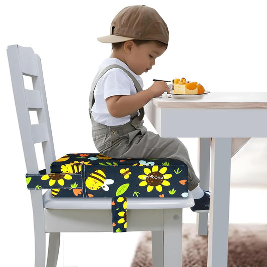 Toddler Booster Seat for Dining Table, Portable Booster Seat for Kitchen Chair, 4 Inch High-Density Foam Cushion with Adjustable Safety Straps and Non-Slip Bottom, Perfect for Kids Travel and Daily