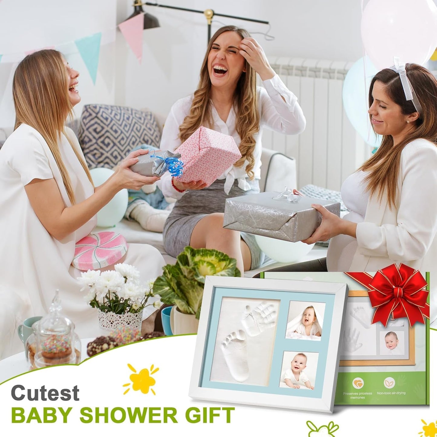 Baby Footprint and Handprint Clay Kit,Baby Hand and Footprint Kit,Clay Handprint Keepsake Frame,Newborn Keepsake Frame,Newborn Essentials Must Haves(black)