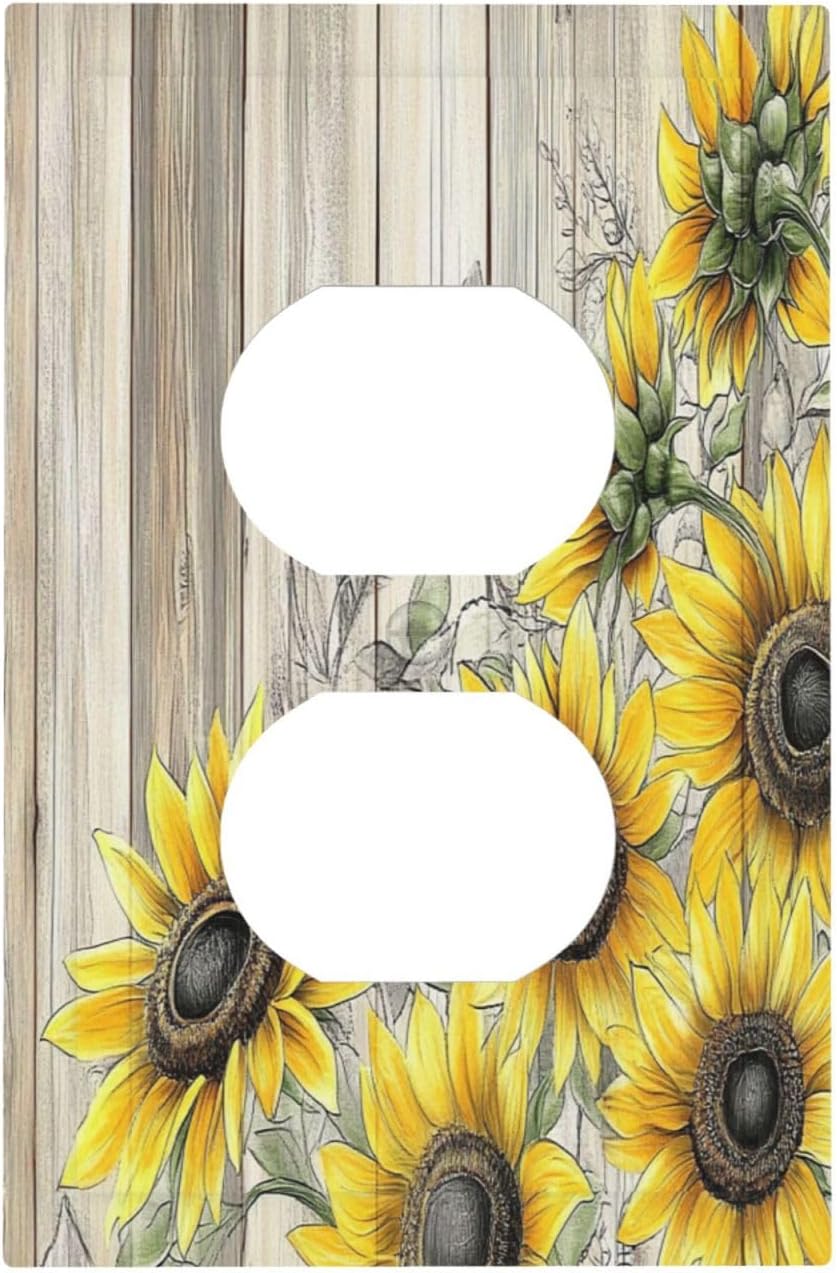 Outlet Covers Floral Sunflower Rustic Flower Vintage Wood 1 Gang Duplex Light Switch Cover Decorative Switch Plates Electrical Receptacle Faceplate Wall Plate For Farmhouse Cabin Decor