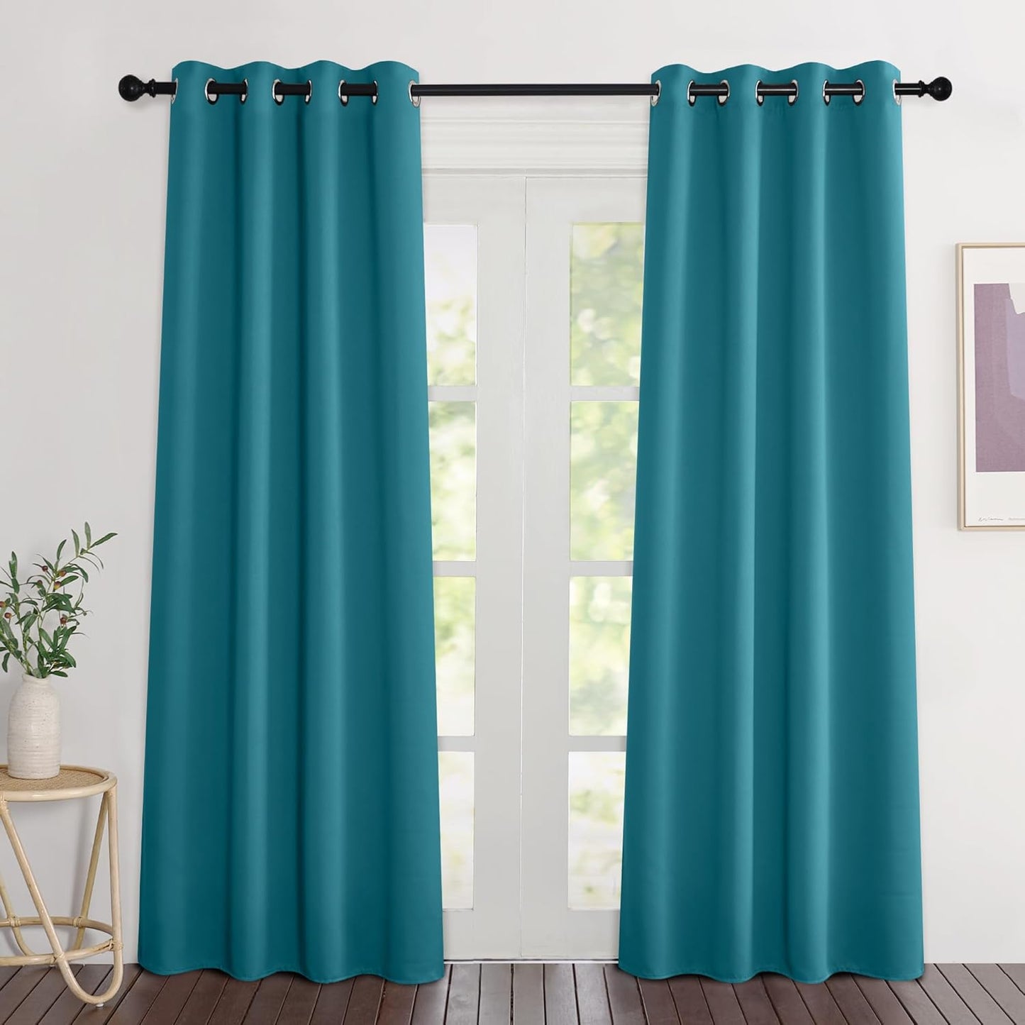 NICETOWN Blackout Peacock Teal Curtains 84 inches Long, Grommet Room Darkening Thermal Insulated Sound Dampening Window Treatments for Bedroom/Home Office, 2 Panels, W46 x L84
