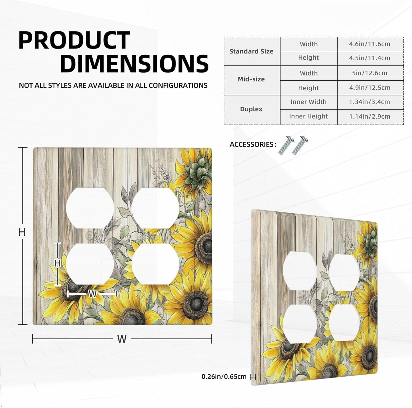 Outlet Covers Floral Sunflower Rustic Flower Vintage Wood 2 Gang Double Duplex Decorative Light Switch Covers Electrical Wallplates Socket Faceplate For Farmhouse Cabin Decor