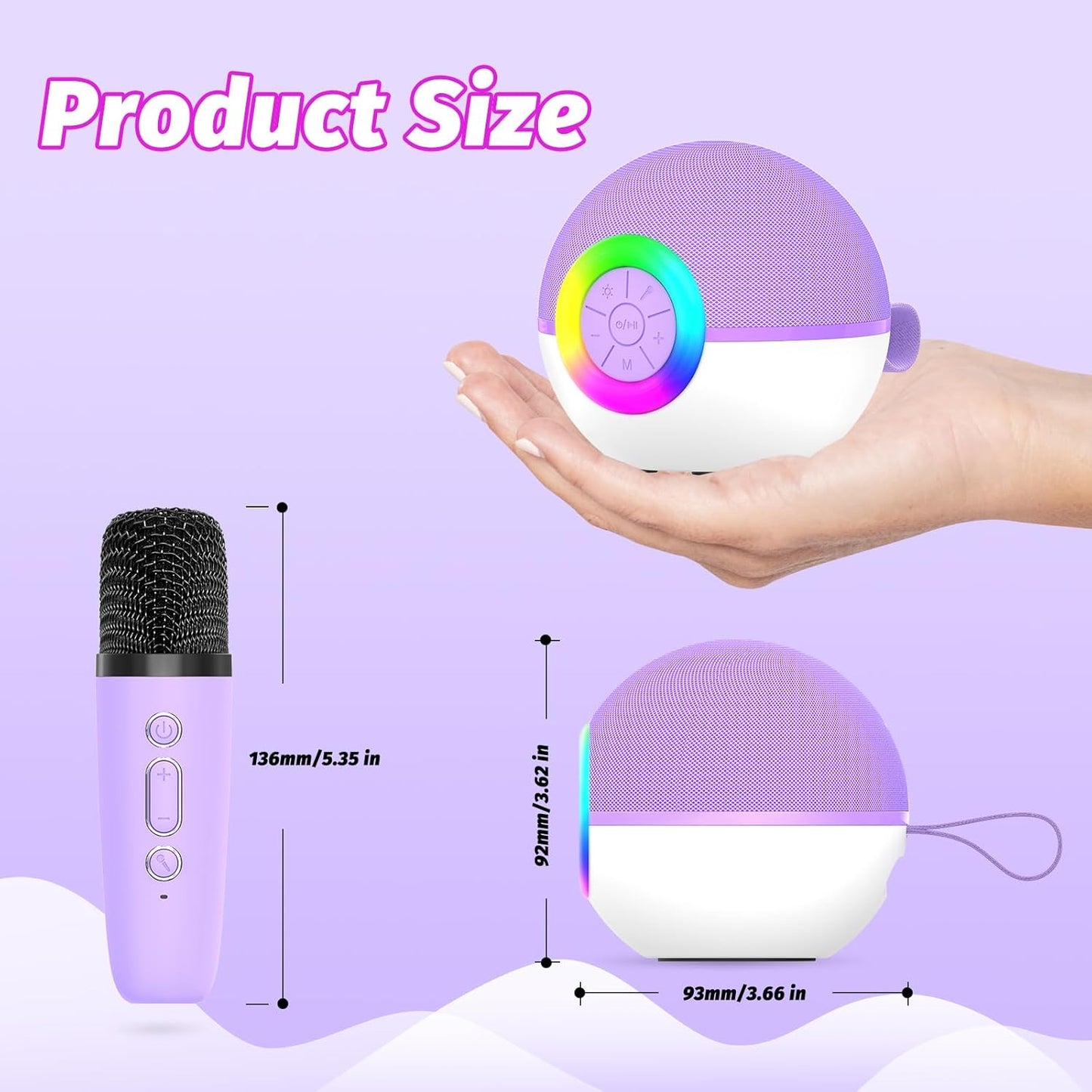 goopow Mini Karaoke Machine Speaker for Kids Adults, Portable Bluetooth Microphone Song Toys with LED Light, Best Chritmas Birthday Festival Gift for 3 4 5 6 7 8+ Year Old Girls Boys (Purple-2MIC)