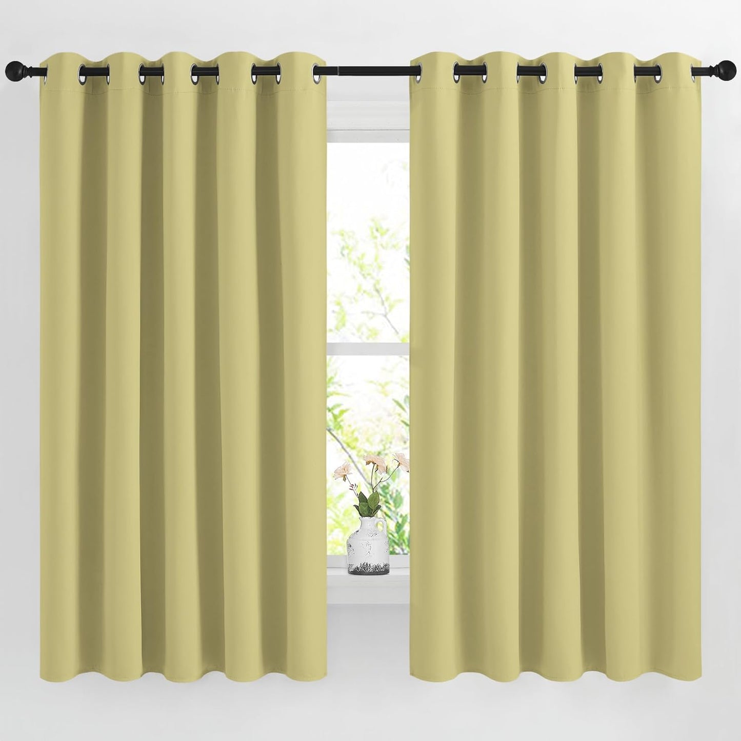 NICETOWN Room Darkening Curtains 66 inches Long, Grommet Window Treatment Energy Saving Thermal Drapes Room Darkening for Living Room/Bedroom, 2 Panels, W66 x L66, Paler Yellow
