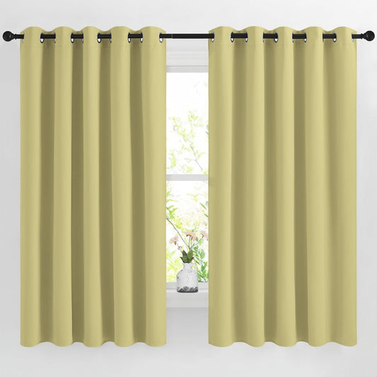 NICETOWN Room Darkening Curtains 66 inches Long, Grommet Window Treatment Energy Saving Thermal Drapes Room Darkening for Living Room/Bedroom, 2 Panels, W66 x L66, Paler Yellow