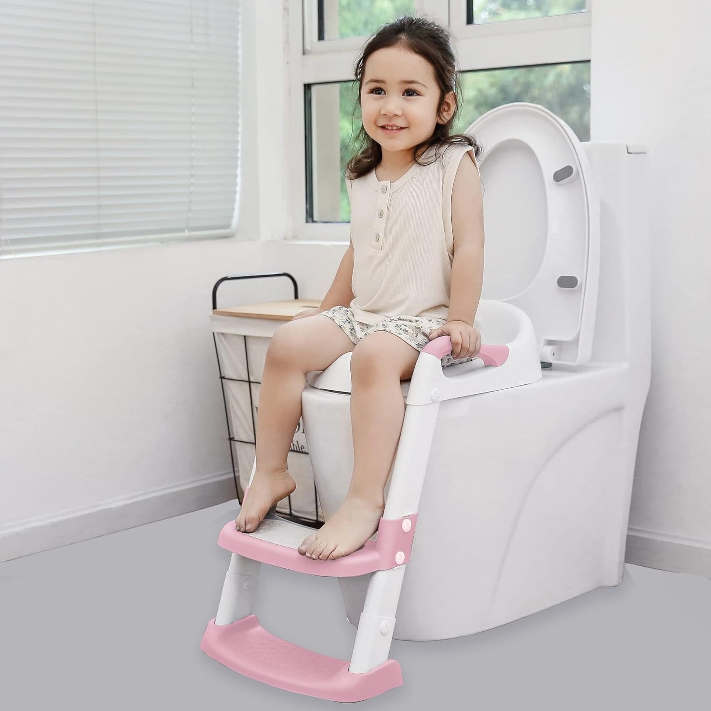 JASSONE® Potty Training Seat, Toddler Step Stool, 2 in 1 Potty Training Toilet for Kids, Baby Seat with Splash Guard and Anti-Slip Pad for Boys Girls Potty Training, BabyPink
