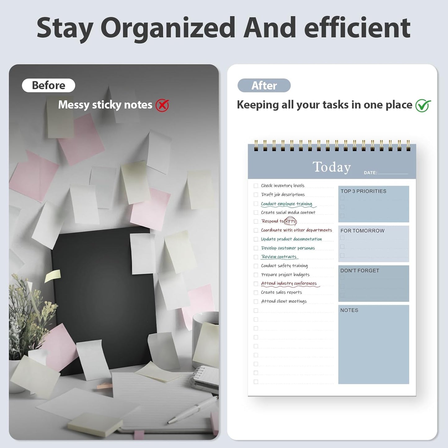 Weekly To Do List Notepad, Undated Planner with 52 Sheets (8.5''x11''), Desk Weekly Planner for Women & Man, Home School & Work (F-Blue)