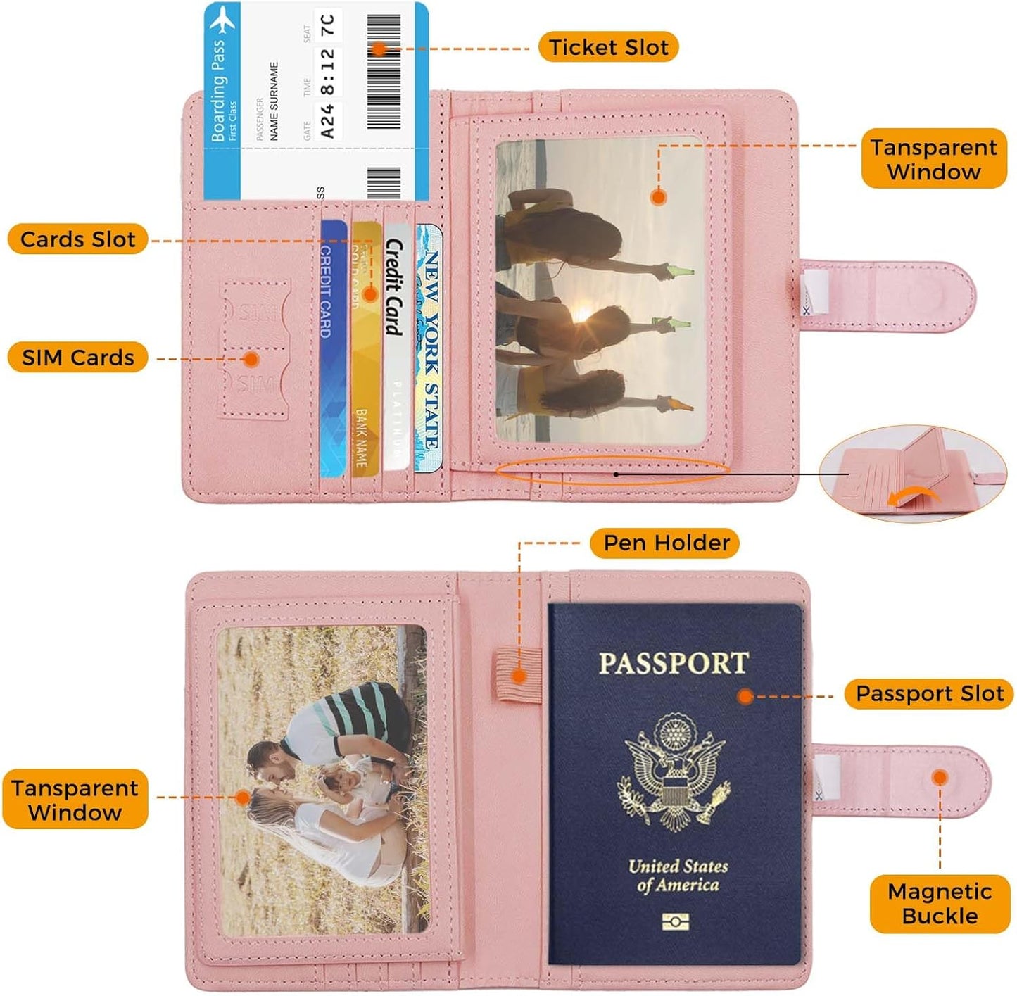 Melsbrinna Rfid Passport Holder for Travel women/Men, Cute Passport Wallet Rfid Blocking Card Slots, Rfid Passport Cover/CaseTravel Wallet, Passport Book Holder (1, LG PINK)