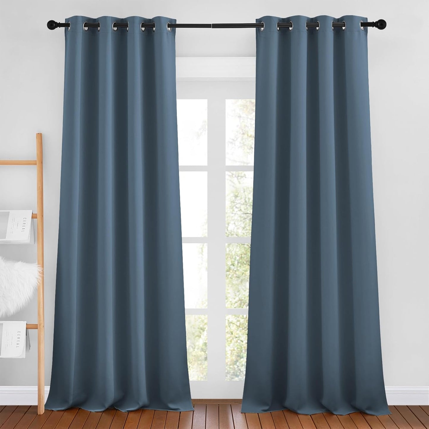 NICETOWN Room Darkening Curtains for Windows - Home Fashion Energy Saving Grommet Top Thermal Insulated Drapes for Bedroom/Patio Door (Smoky Blue, 1 Pair, 46 by 90 Inch)