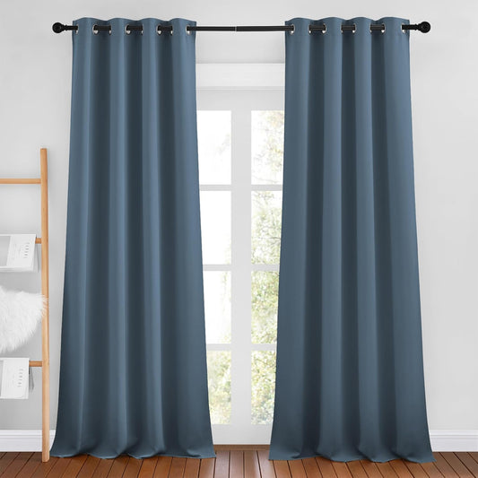 NICETOWN Room Darkening Curtains for Windows - Home Fashion Energy Saving Grommet Top Thermal Insulated Drapes for Bedroom/Patio Door (Smoky Blue, 1 Pair, 46 by 90 Inch)