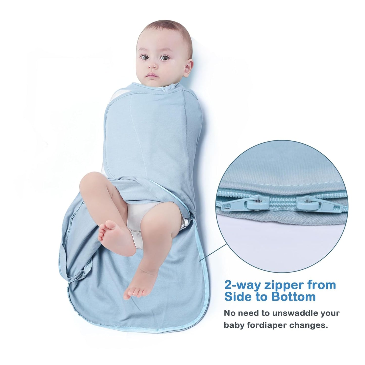 Baby Sleep sack Swaddle,Sleep Sack 3-6 Months,3-Way Adjustable Wearable Transition Swaddles Blanket Boy And Girl,100% Cotton,TOG 1.0(Cyan)