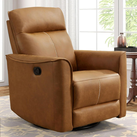 Swivel Rocker Recliner, Glider Rocking Chair, Nursing Chairs Swivel Glider Recliners with Soft Backrest, Leathaire Manual Reclining Sofa for Living Room Bedroom Apartment, Brown