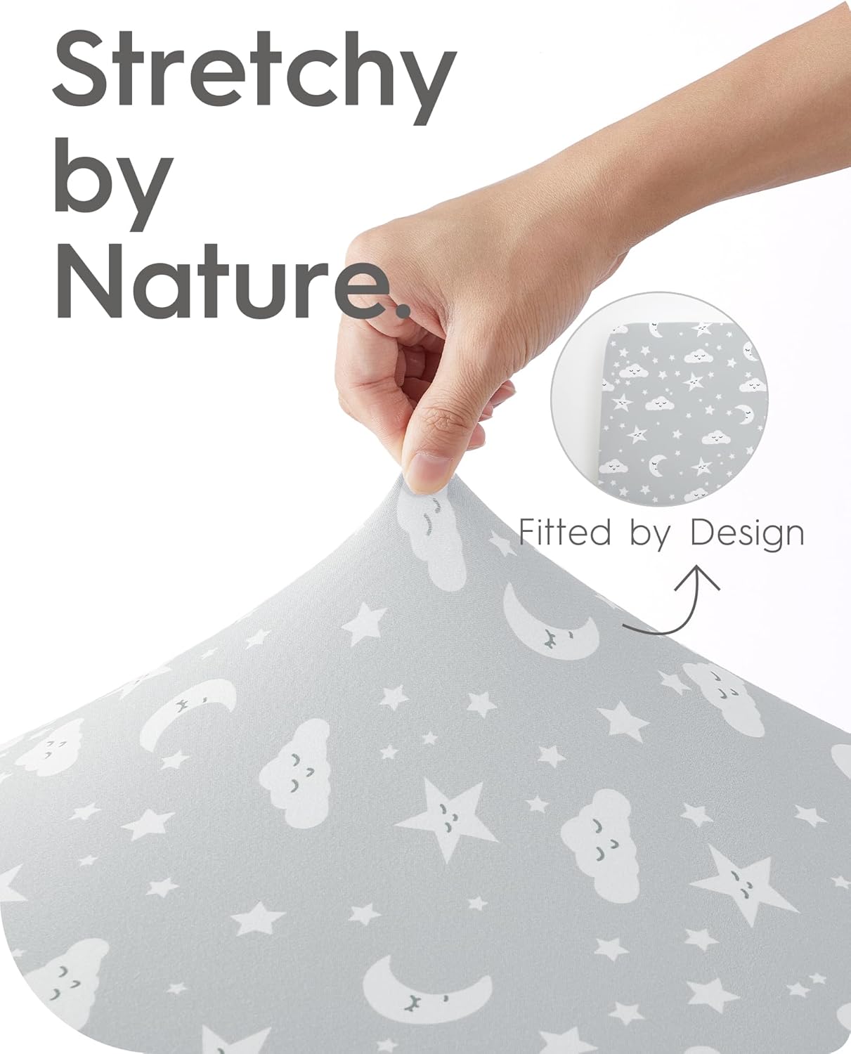 Pack and Play Sheets Fitted, TotBasic Buttery Soft Portable Crib Sheets, Compatible with Graco Pack n Play Playard Crib & Other 27 x 39 Inch Playpen Mattress, 2 Pack Playard Sheets(Grey Stars & Moon)