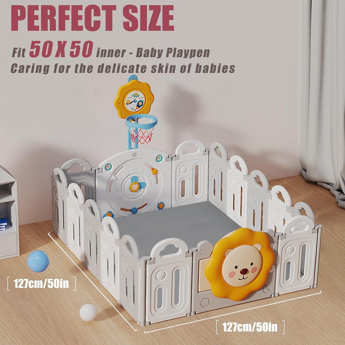 Thick Play Mat for Baby, 50 X 50x 1.3" Memory Foam Playpen Mat,Ultra Soft Tummy Time Mat with Non-Slip Backing, Baby Crawling Mat Child Nursery Rug for Infant, Toddlers, Kids (Light Gray)