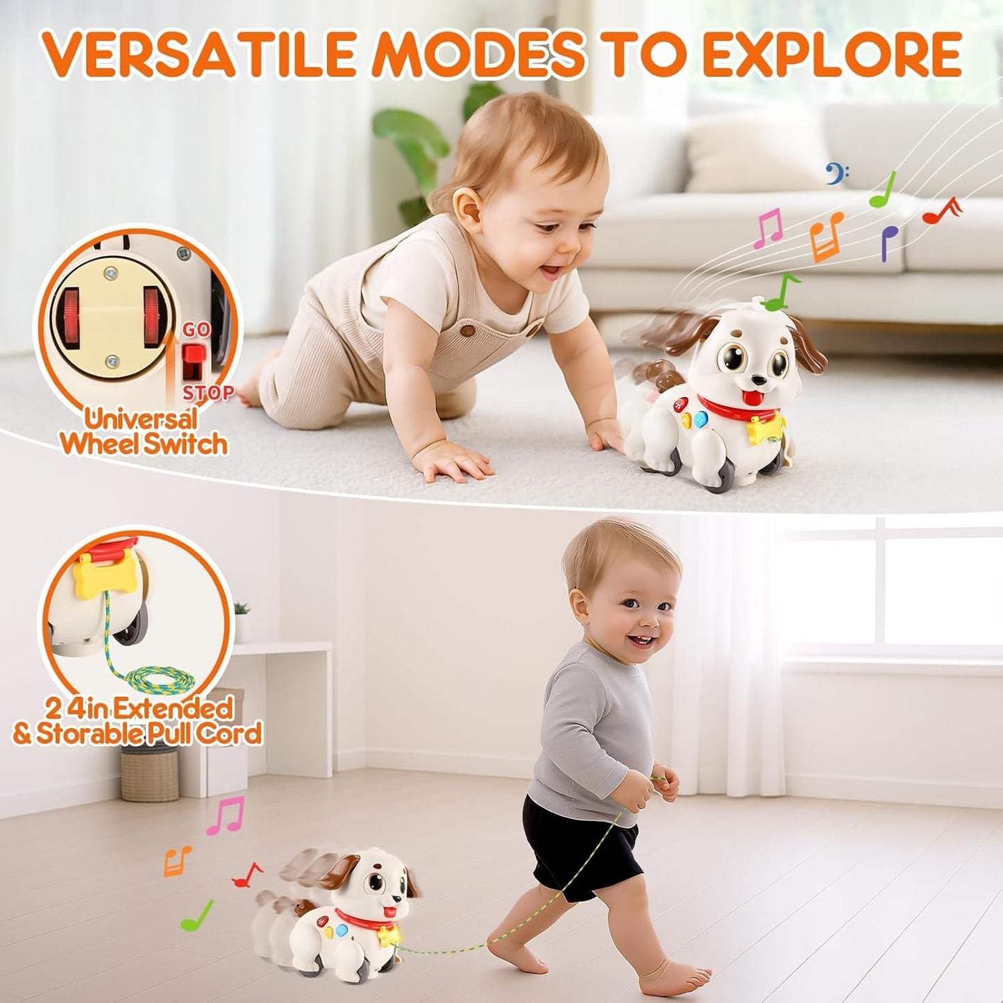 LUDILO Learning Toys for 1 Year Old Boy Girl Gifts: Pull Along Crawling Toy Musical Puppy 6 7 8 9 10 12 18 Month Old Baby Toy 1st Birthday Gifts for Boys Girls Toddler Infant Baby Toys 6-12-18 Months