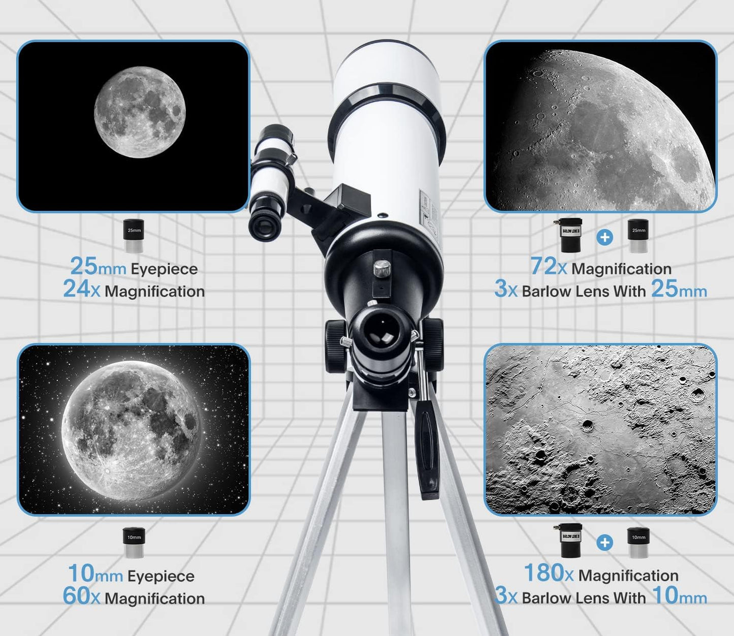 Telescope 80mm Aperture 600mm - Astronomical Portable Refracting Telescopes Fully Multi-Coated High Transmission Coatings AZ Mount with Tripod Phone Adapter, Wireless Control, Carrying Bag.