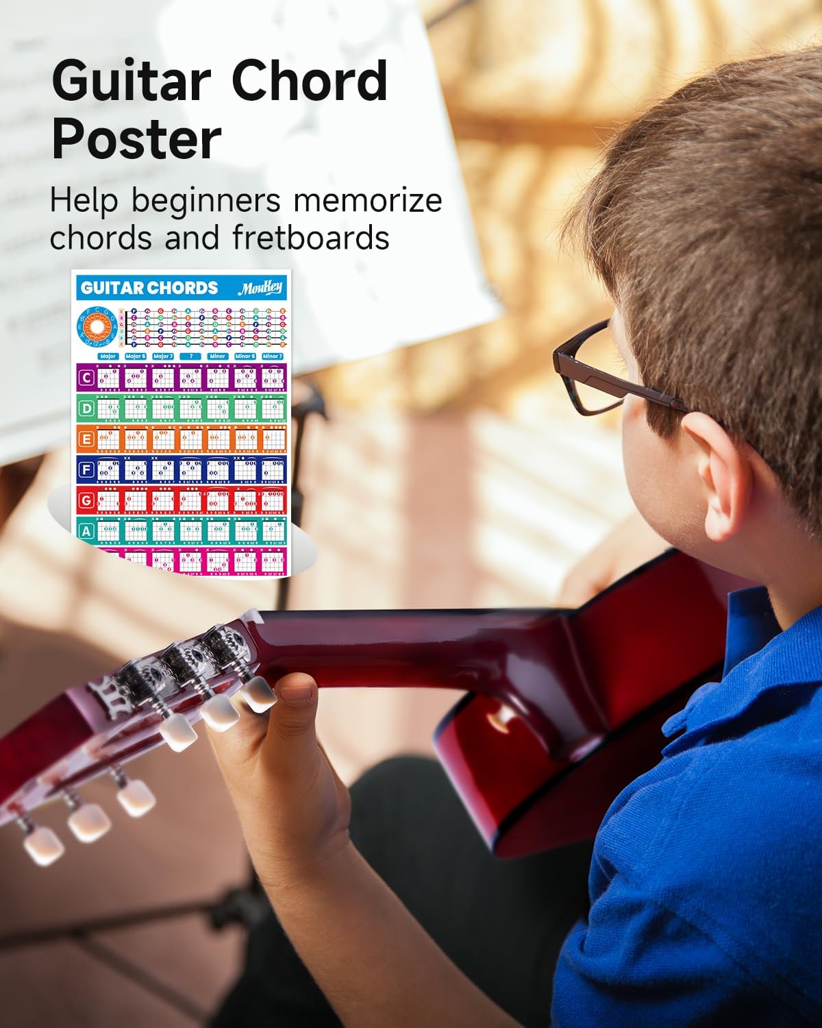 Moukey 30" Acoustic Guitar for Beginners Kids Youth 1/4 Size Dreadnought Guitarra Acustica Kit with Chord Poster, Gig Bag, Tuner, Picks, Nylon Strings, Capo, Strap - Natural