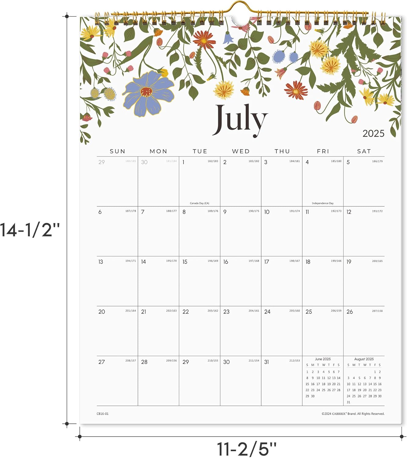 Wall Calendar 2025-2026, Floral Design Wall Calendar with Thick Paper, 18 Months Runs from July 2025 - December 2026, 12" x 15", Twin-Wire Binding, Perfect for Planning