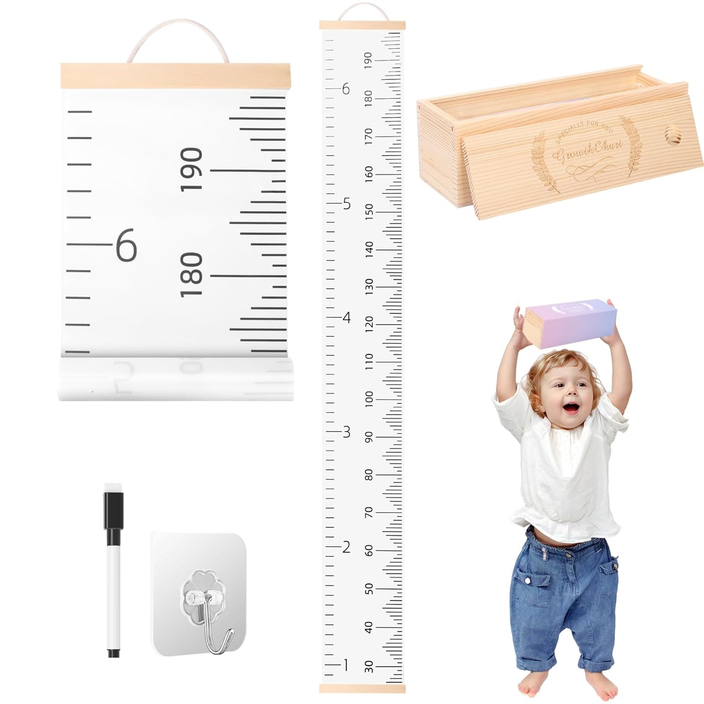 Height Chart for Kids Growth Chart for Wall Kids Height Wall Chart Kids Growth Chart Wall with Keepsake Box Height Measurement Wall Ruler Baby to Child Growth Tracker Neutral Nursery Wall Decor