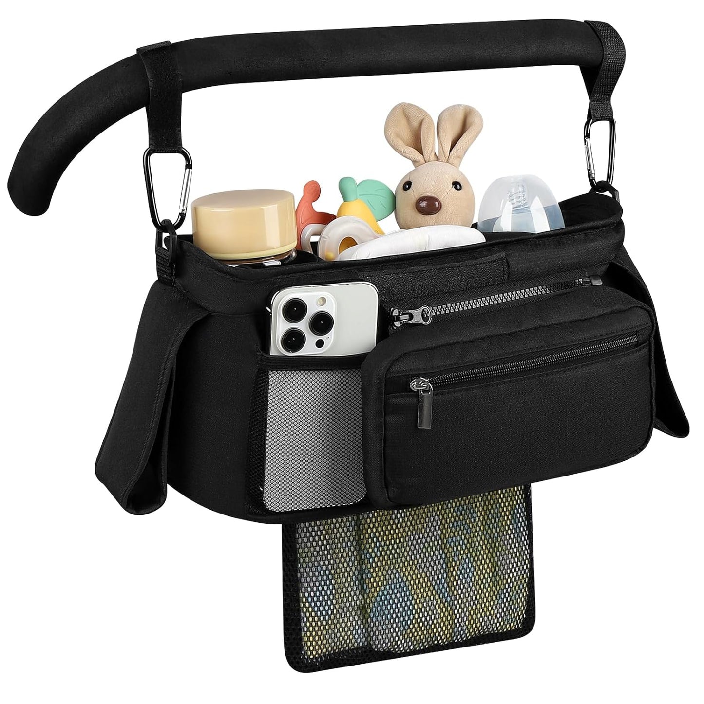 Accmor Universal Stroller Organizer with Insulated Cup Holder Detachable Phone Bag and Shoulder Strap,Stroller Bag Caddy Organizer Fits for Uppababy, Baby Jogger, Britax Strollers