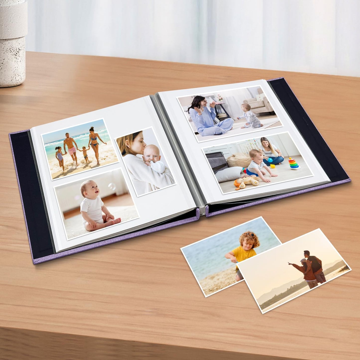 Large Photo Album Self Adhesive Scrapbook Album for 4×6 5×7 8×10 Pictures DIY Magnetic Linen Cover Album 40 Pages for Family Wedding Gifts with Metal Pen and Plastic Board, Light Purple