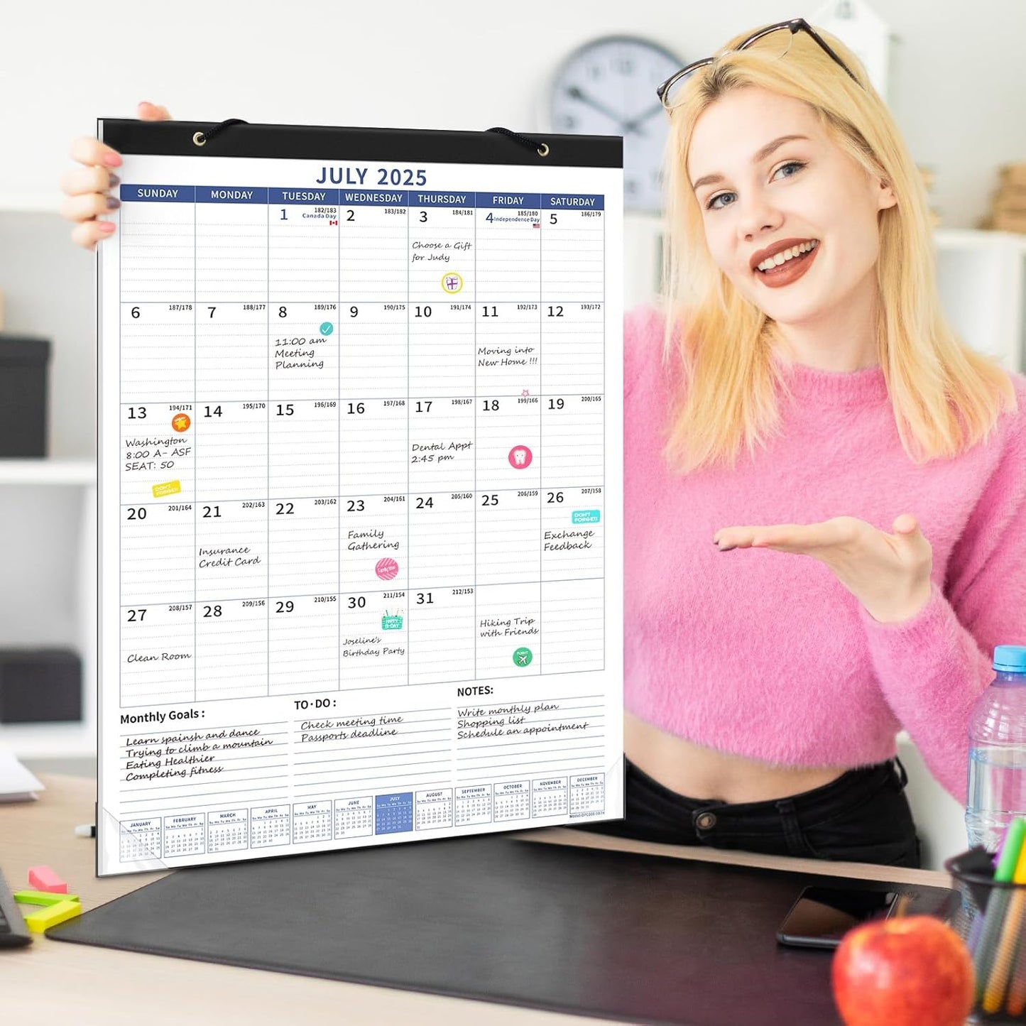 Ospelelf Large Wall Calendar 2025-2026 Calendar 22'' x 17'' Monthly Desk Calendar 18 Month Family Calendar, Use July 2025 - Dec 2026, Blue