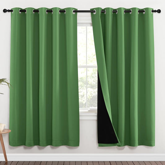 NICETOWN Full Shade Curtain Panels, 62 x 72 inch, Forest Green, Pair of Energy Smart & Noise Blocking Out Blackout Drapes for Dining Room Window, Thermal Insulated Guest Room Lined Window Dressing