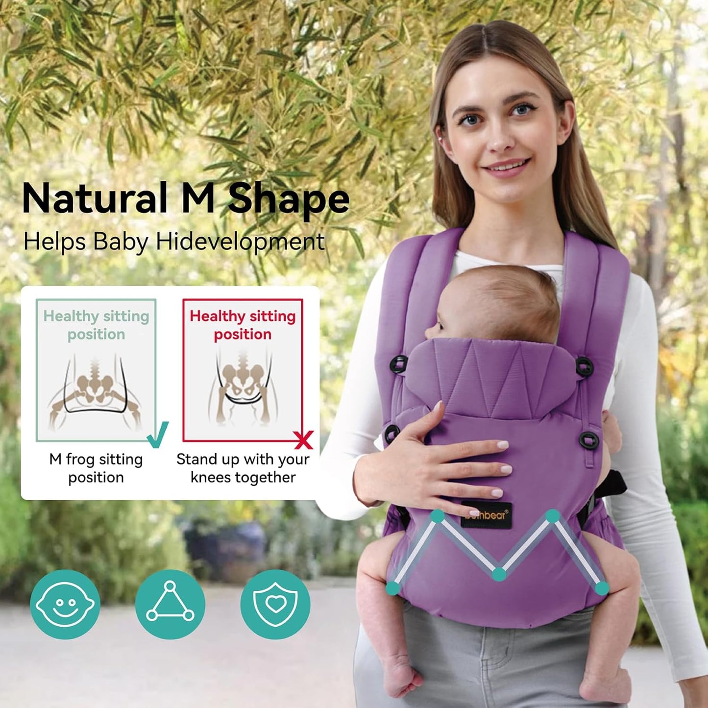 Baby Carrier Newborn to Toddler, 7-45 lbs with Natural Material, Ergonomic Design,Versatile and Adjustable,Hands Free for Moms&Dads,Purple