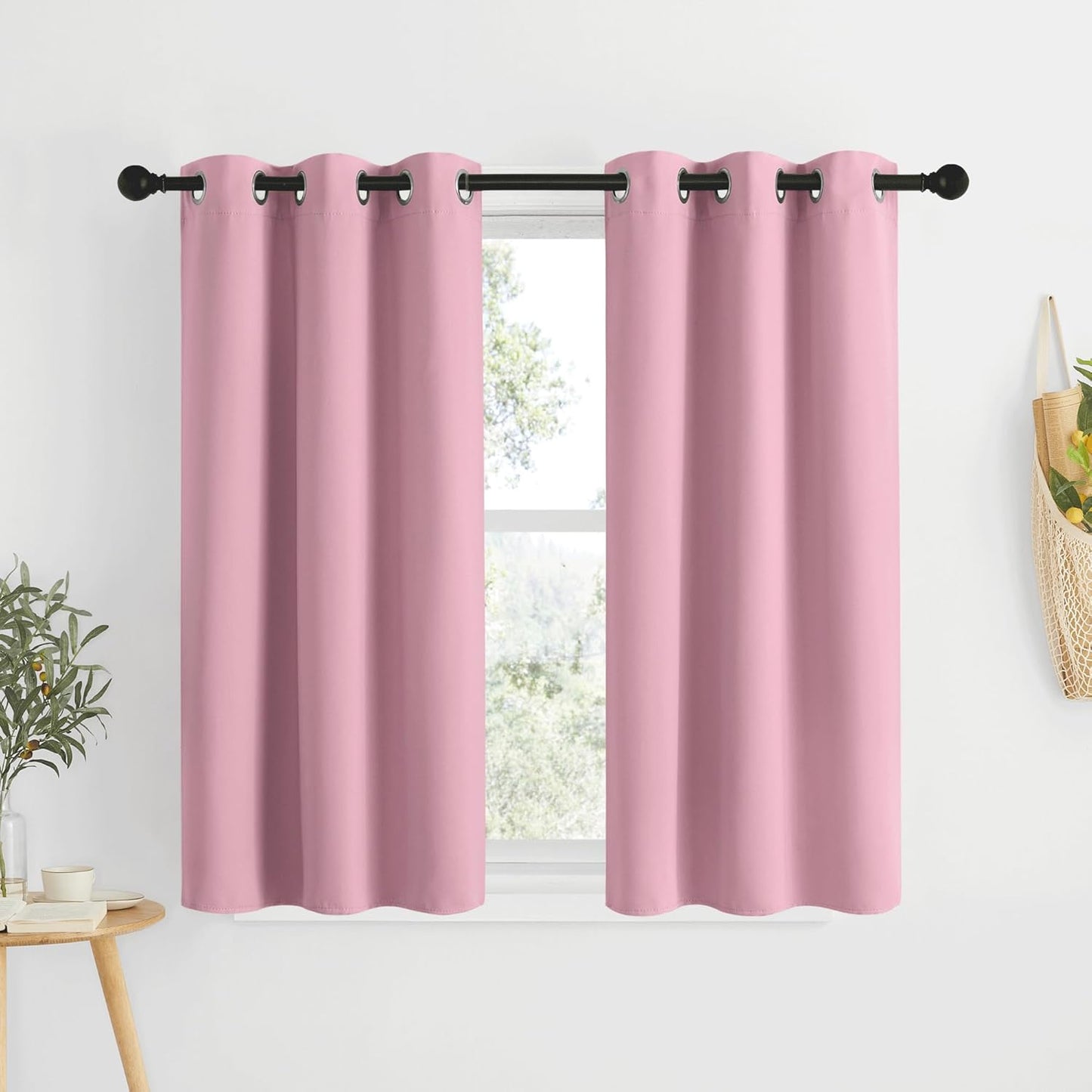 NICETOWN Blackout Kitchen Curtains for 50 inches Long - Grommet Thermal Insulated Window Treatments Light Blocking Drapes for Bedroom/Girl Room, Crystal Pink, W34 x L50, 2 Panels